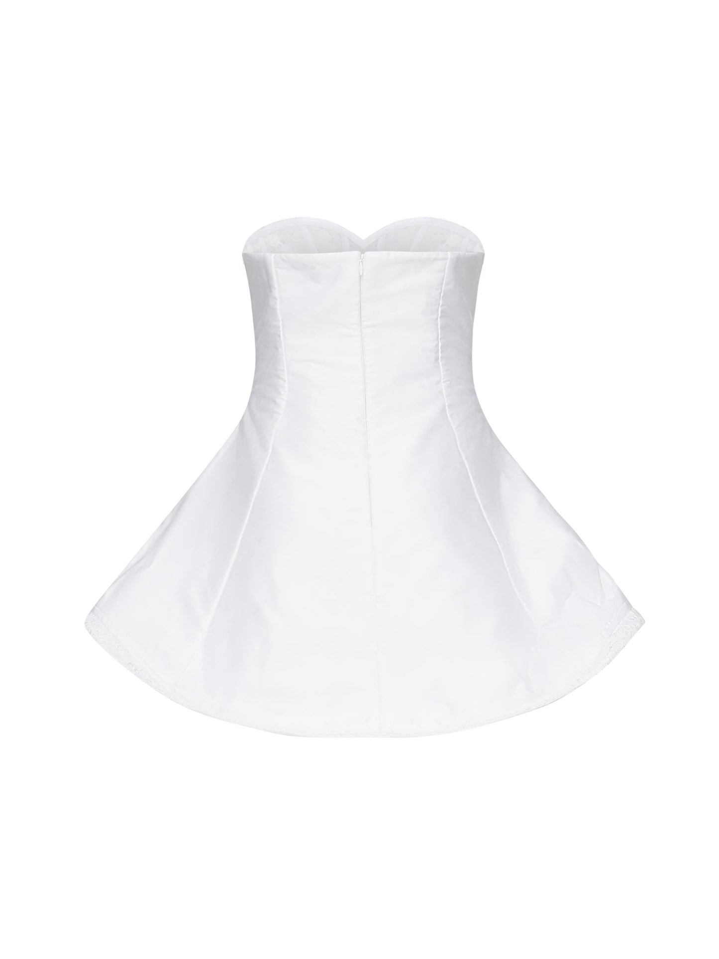 Mini abito babydoll senza spalline in popeline di pizzo bianco