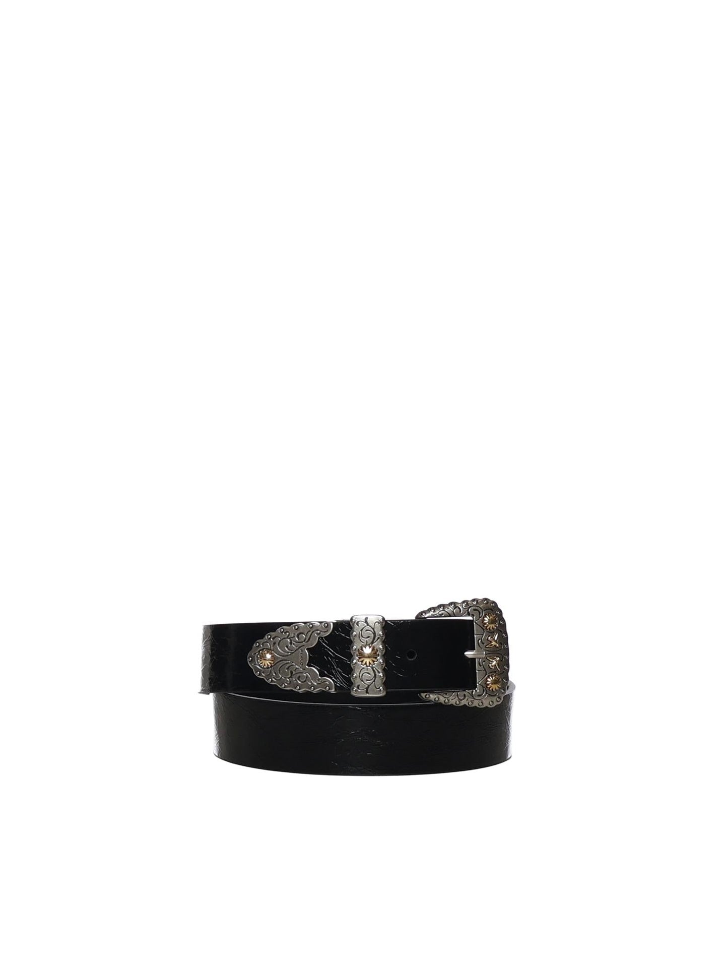 Cintura in pelle shiny con finiture metalliche