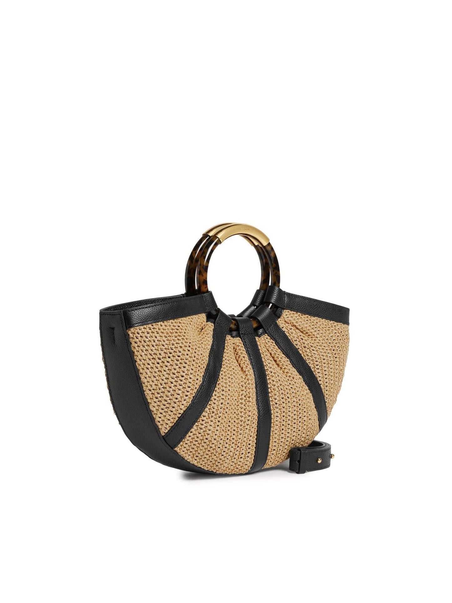 Borsa Shell medium in paglia e pelle