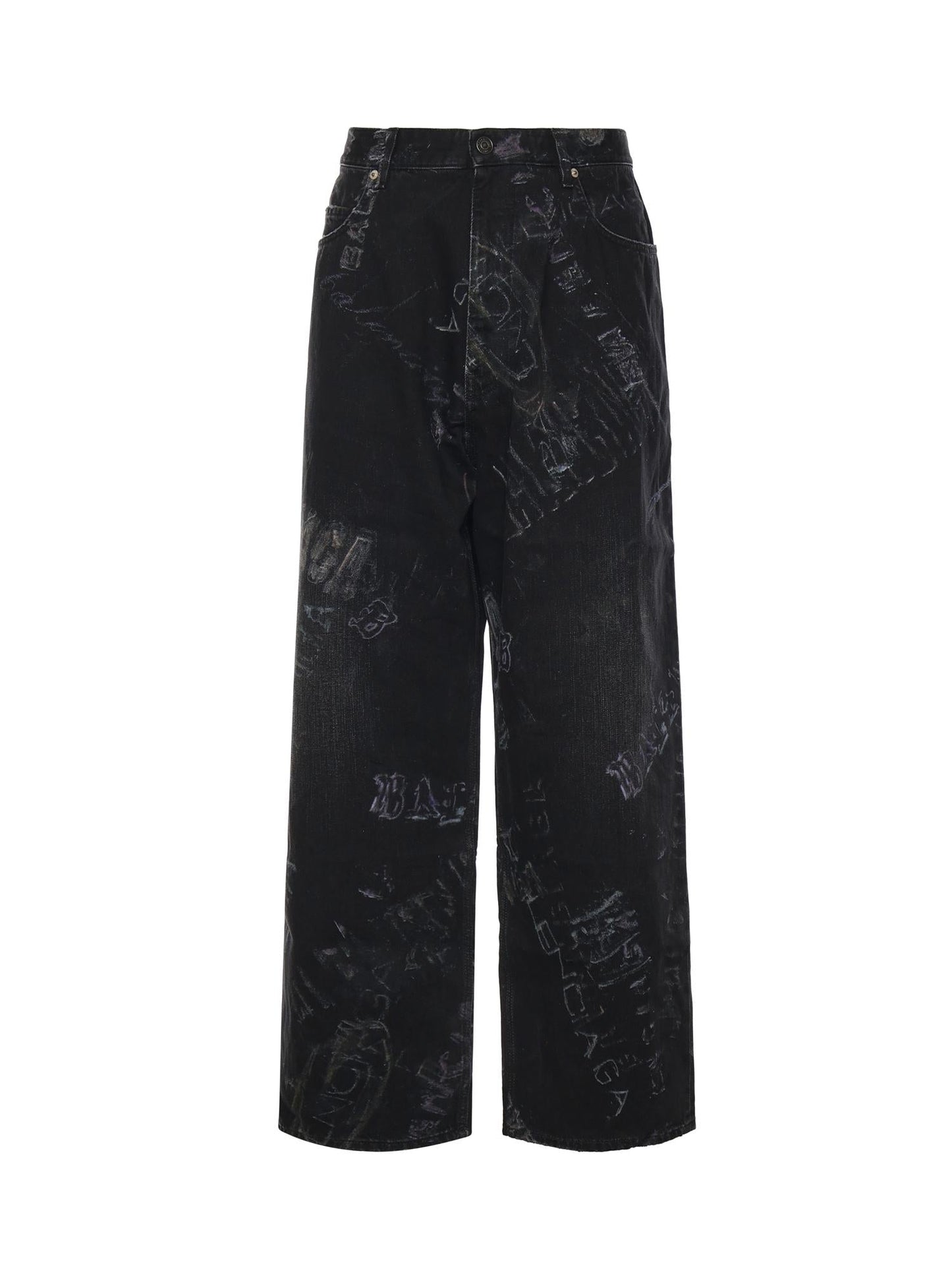 Pantaloni Baggy Minimal in denim di cotone washed crayon allover