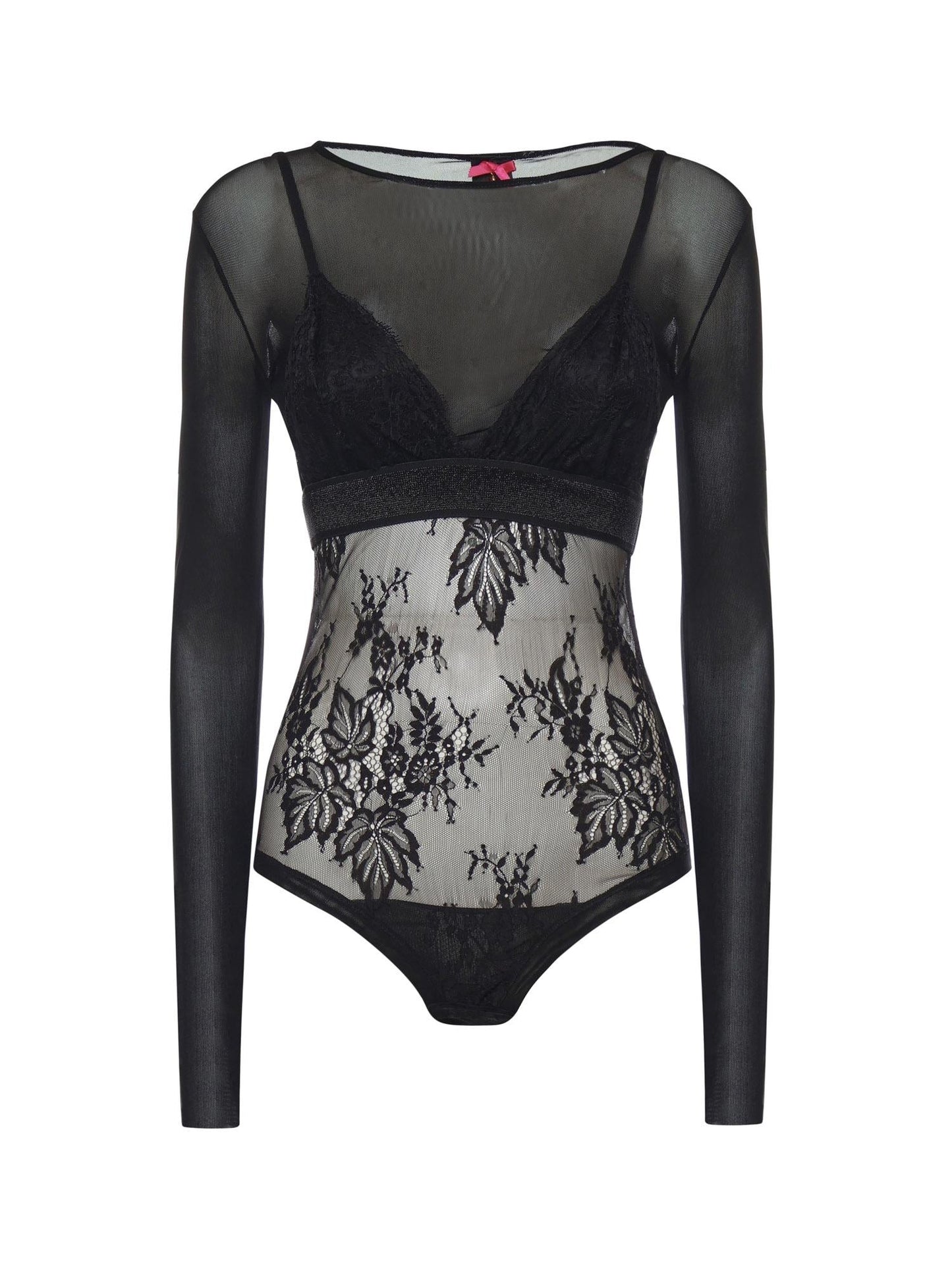 Maglia body in tulle e pizzo