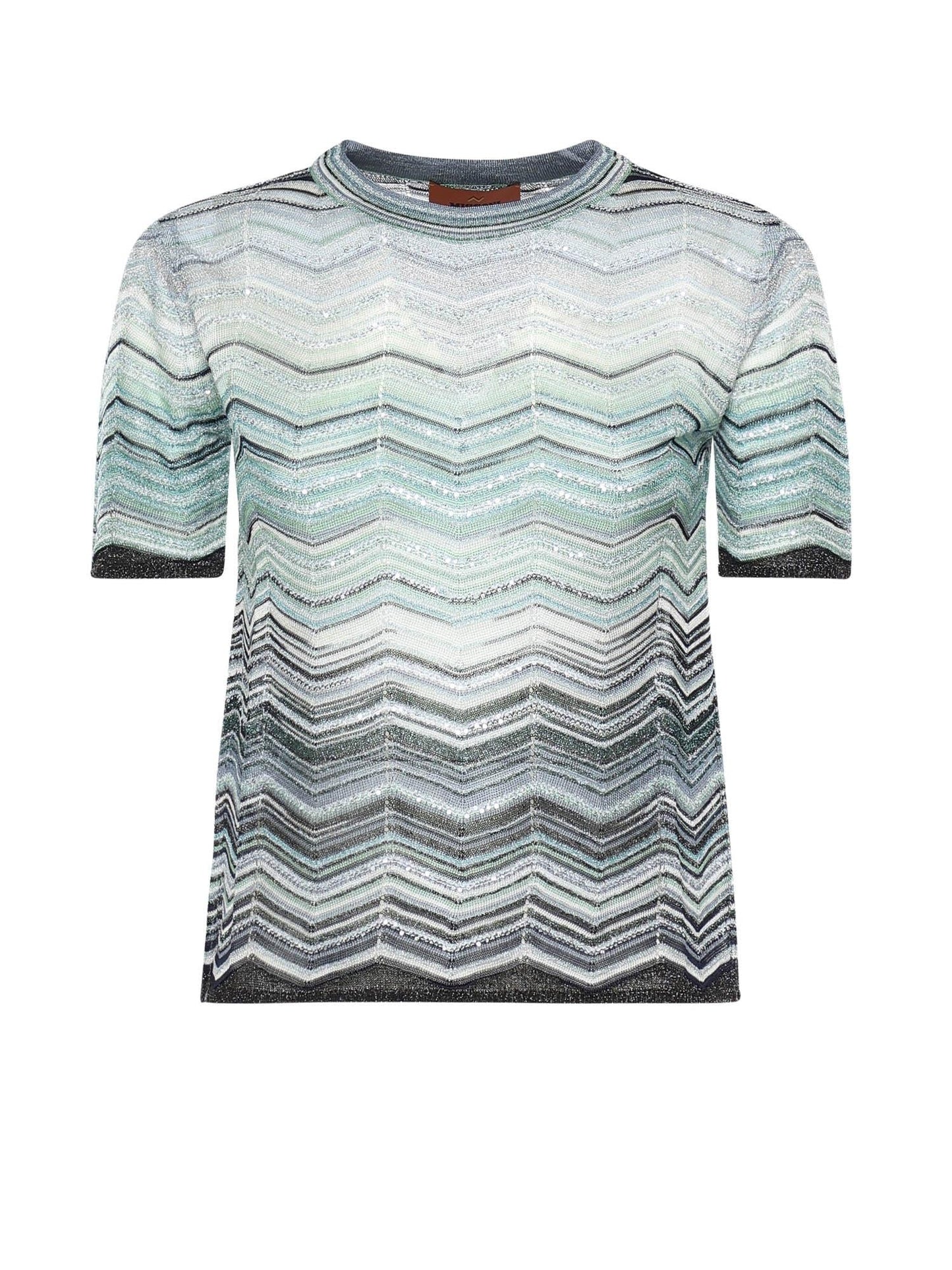 T-shirt in viscosa chevron lamé con paillettes
