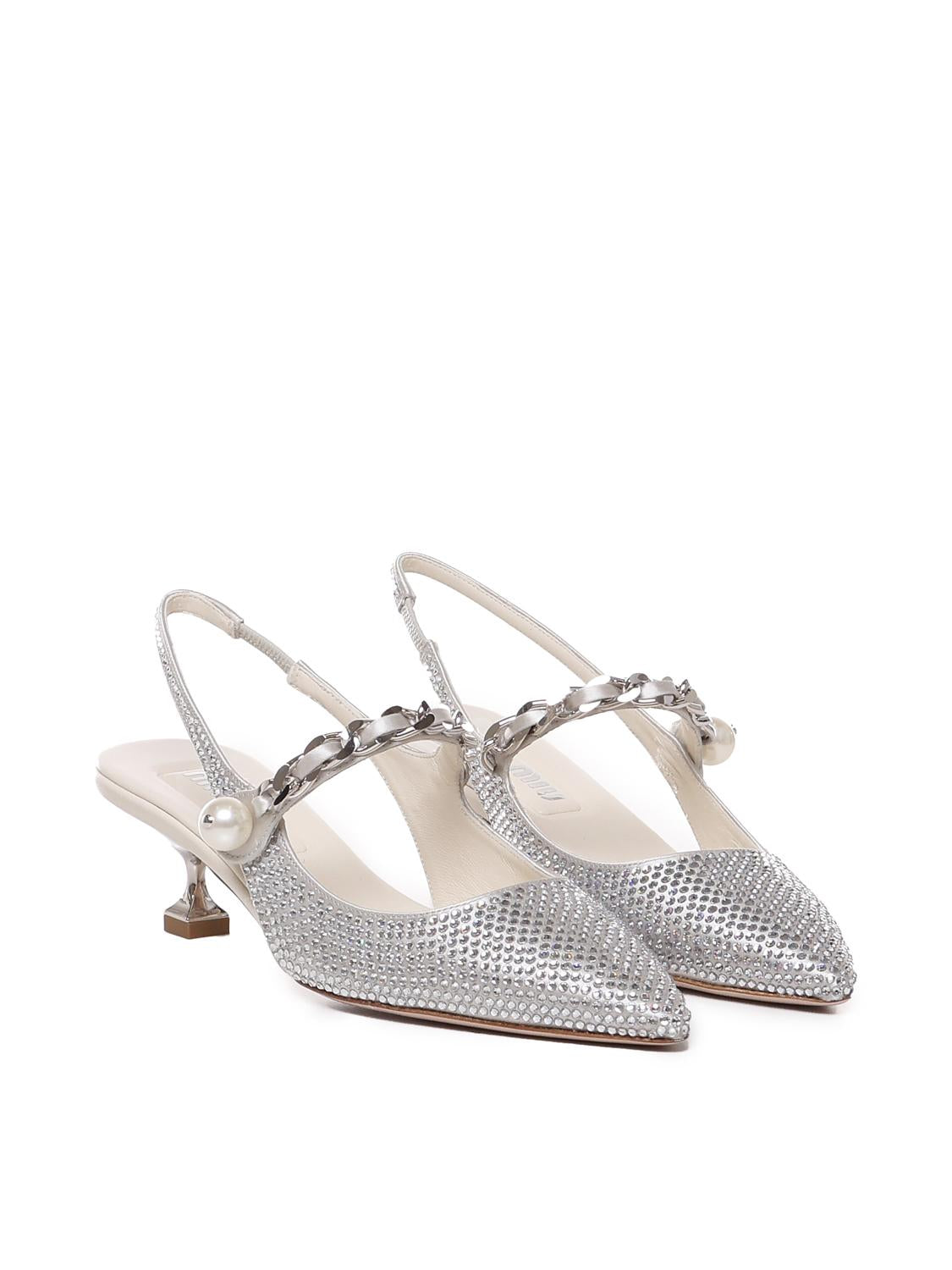Slingback in misto seta con applicazioni