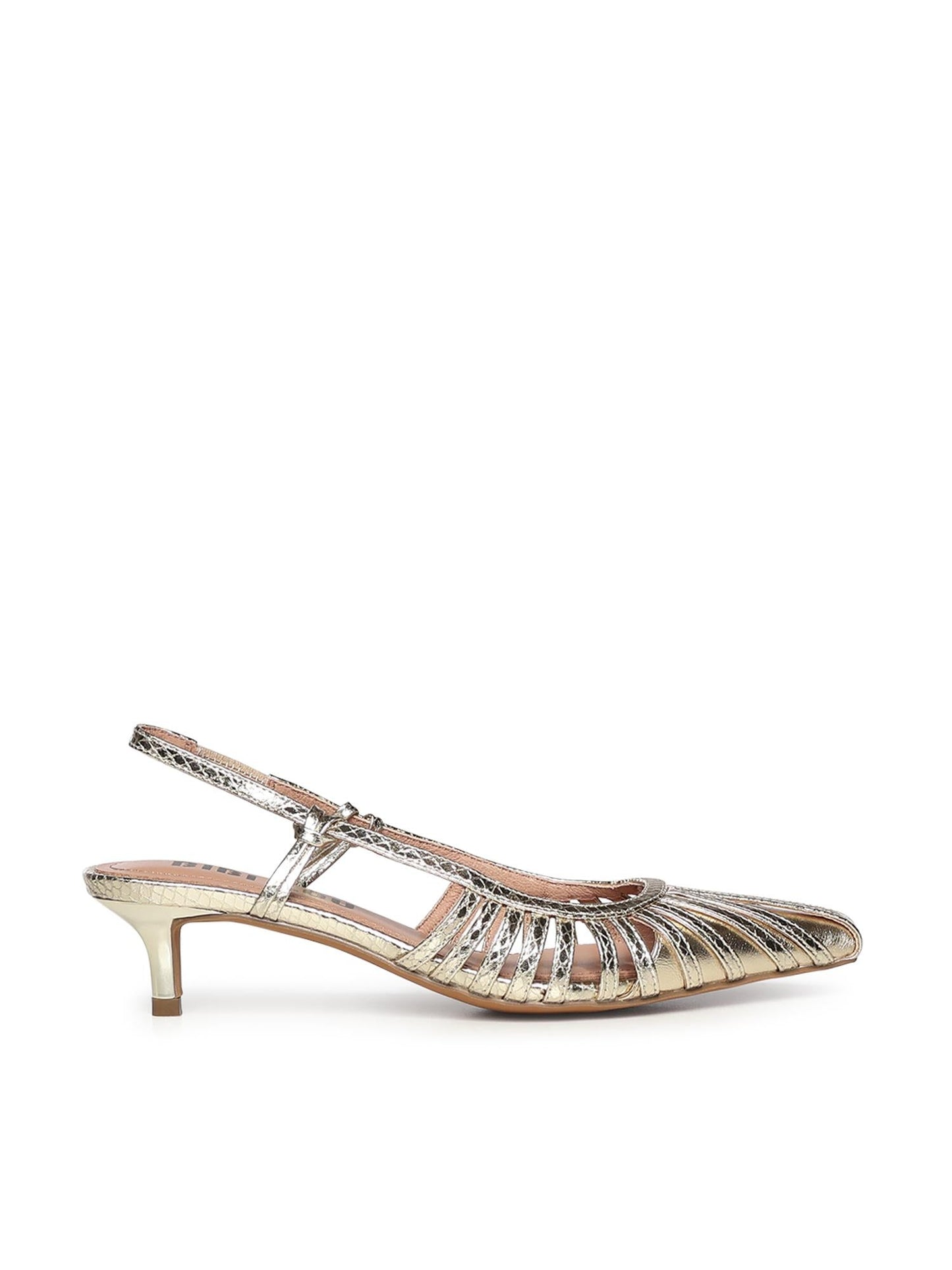 Pumps slingback in pelle metalizzata