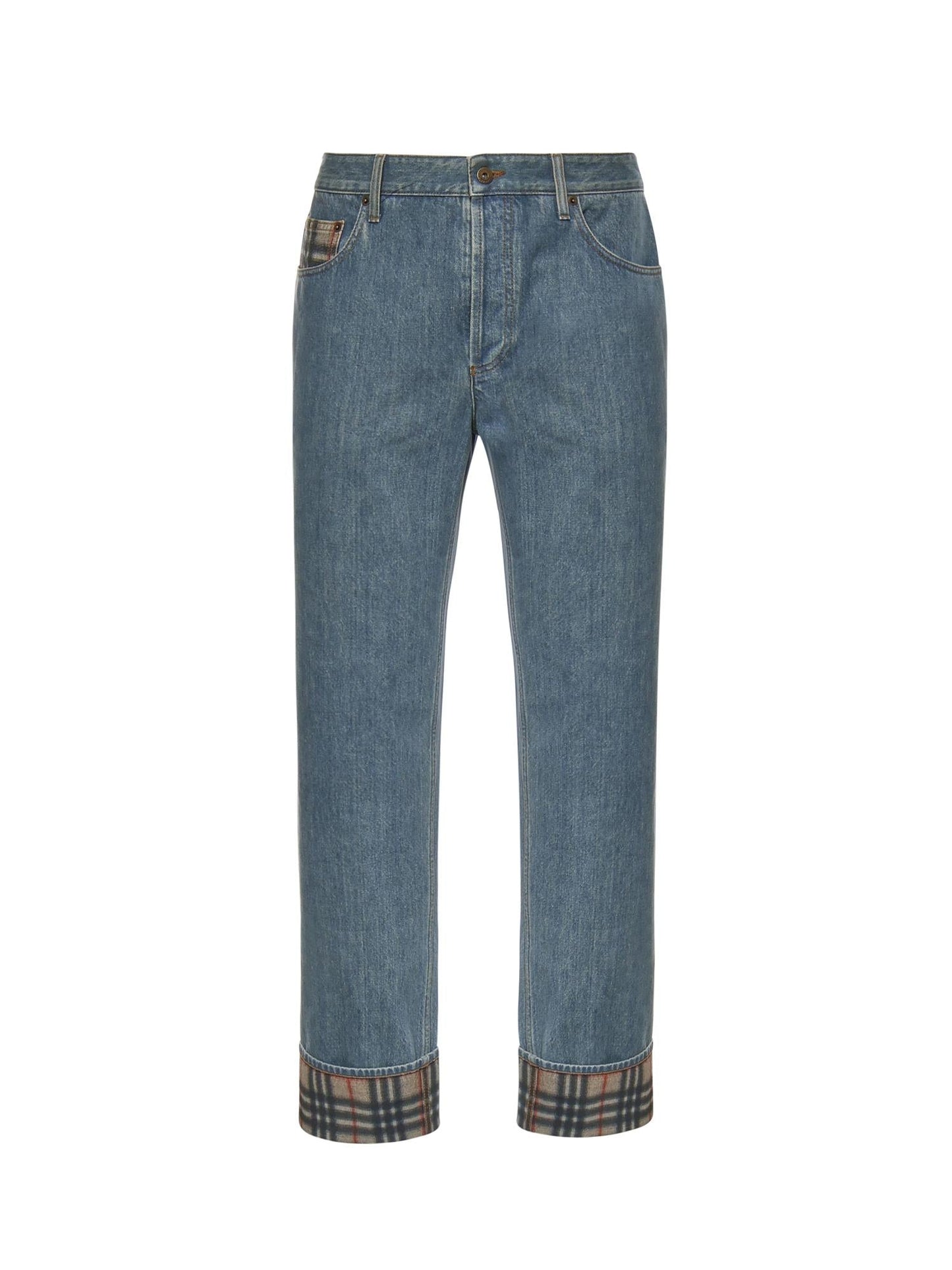 Jeans dritti con risvolti Check