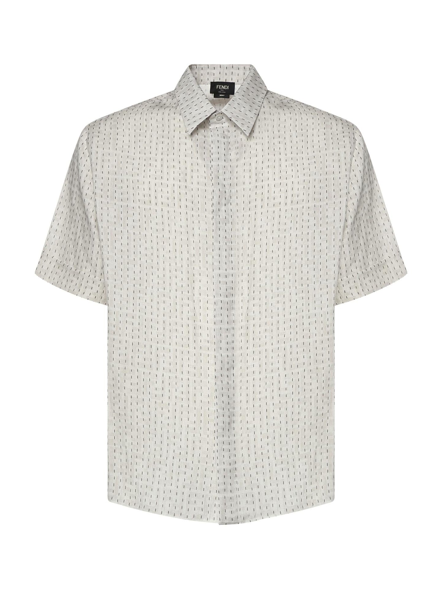 Camicia FF jacquard in lino con impunture