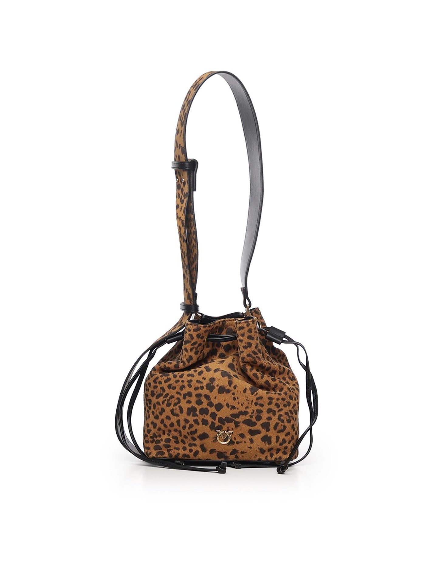 Borsa secchiello a tracolla piccola in suede leopardato