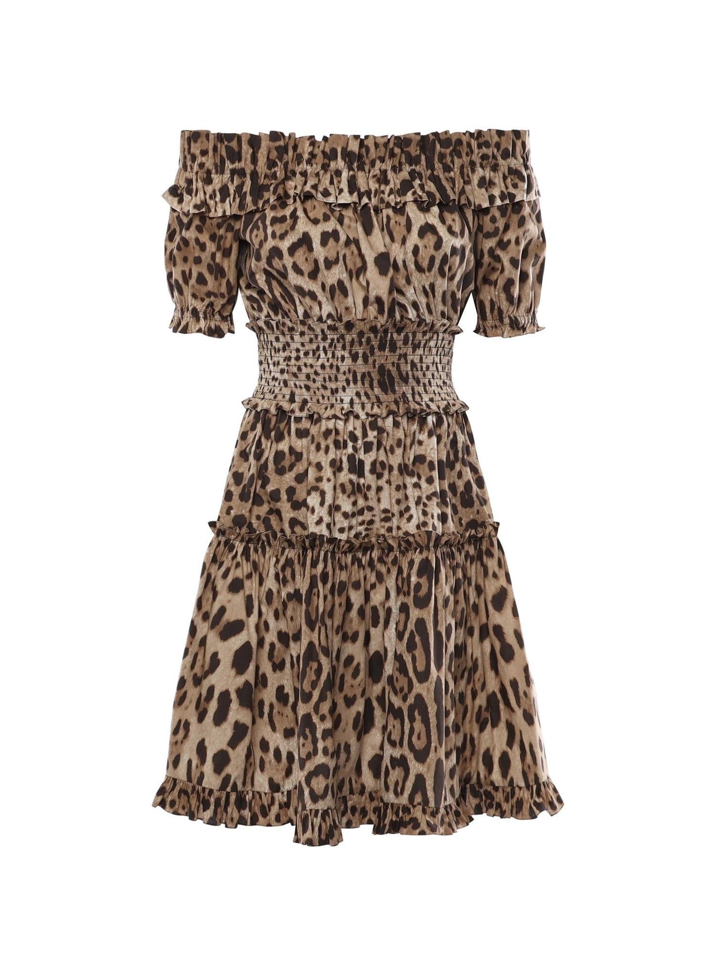 Abito corto in popeline con stampa leopardo