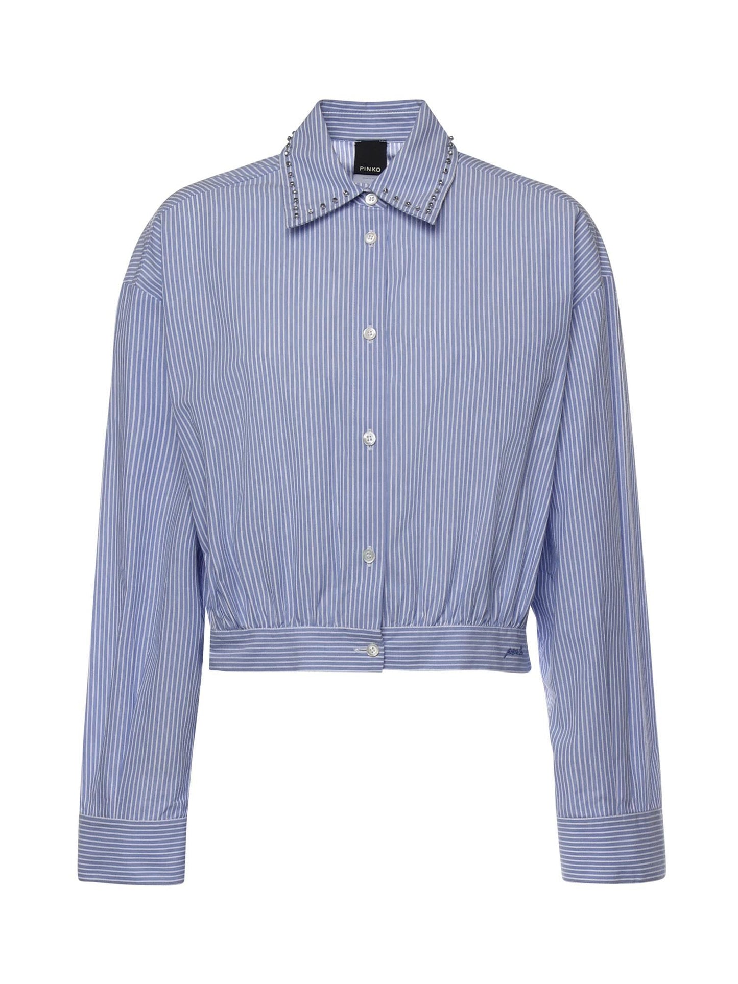 Camicia cropped a righe con colletto gioiello