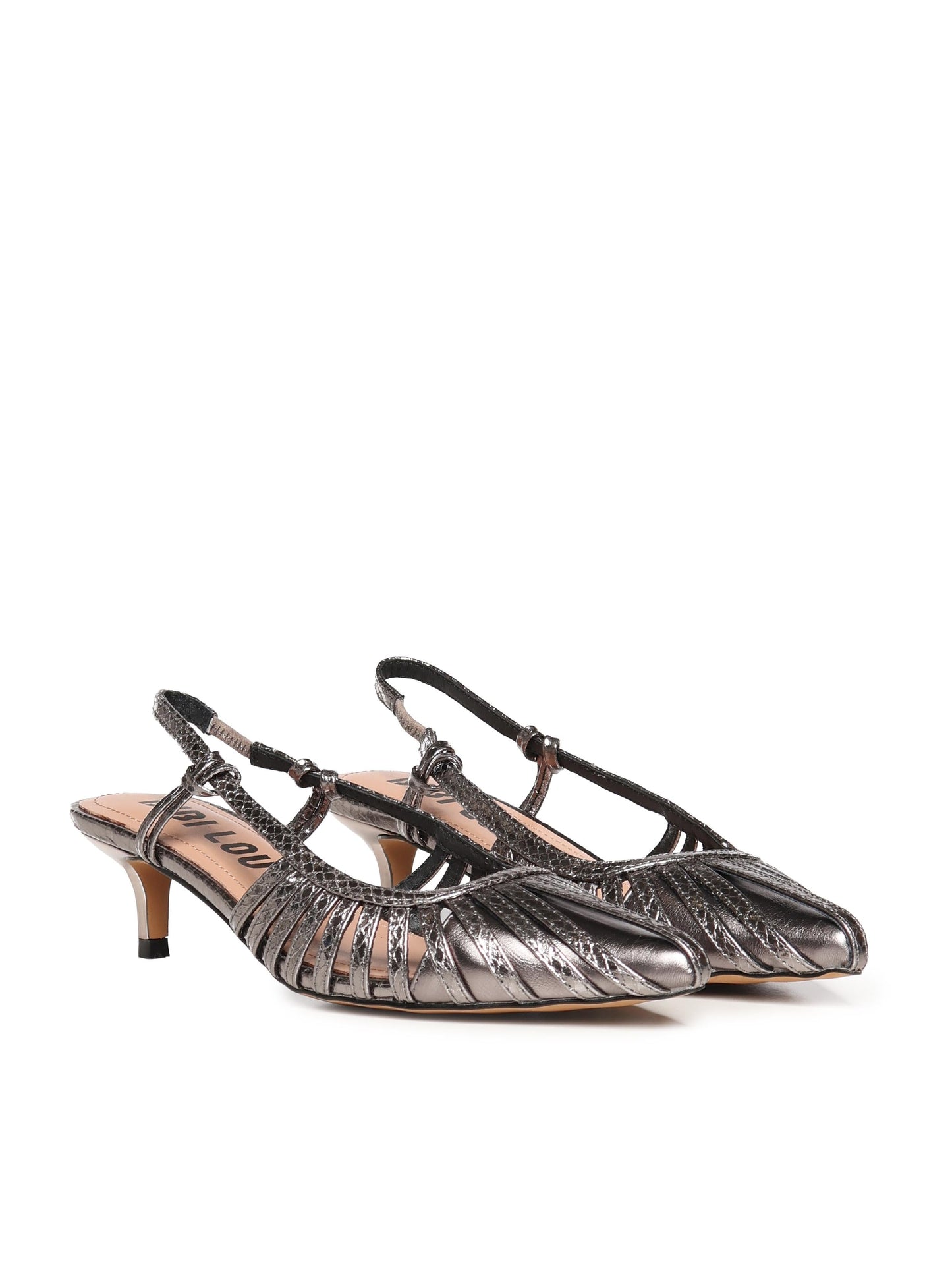 Pumps slingback in pelle metalizzata