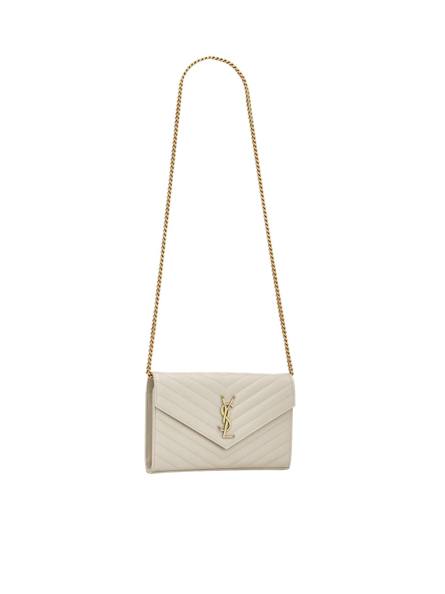 Pochette con catena Cassandre in pelle grain de poudre
