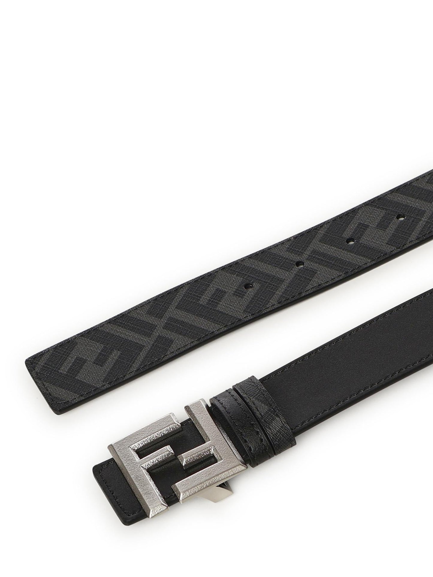Cintura Squared FF in pelle e tela FF jacquard