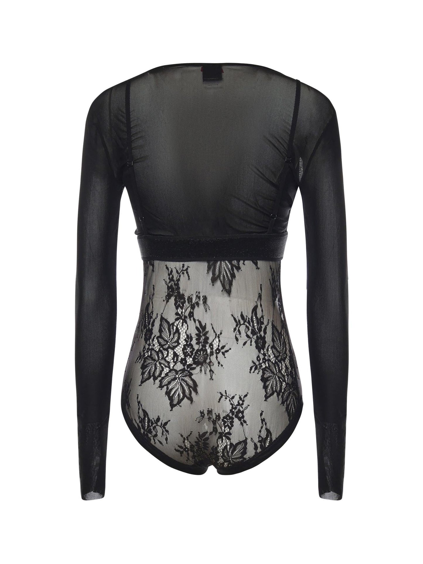 Maglia body in tulle e pizzo