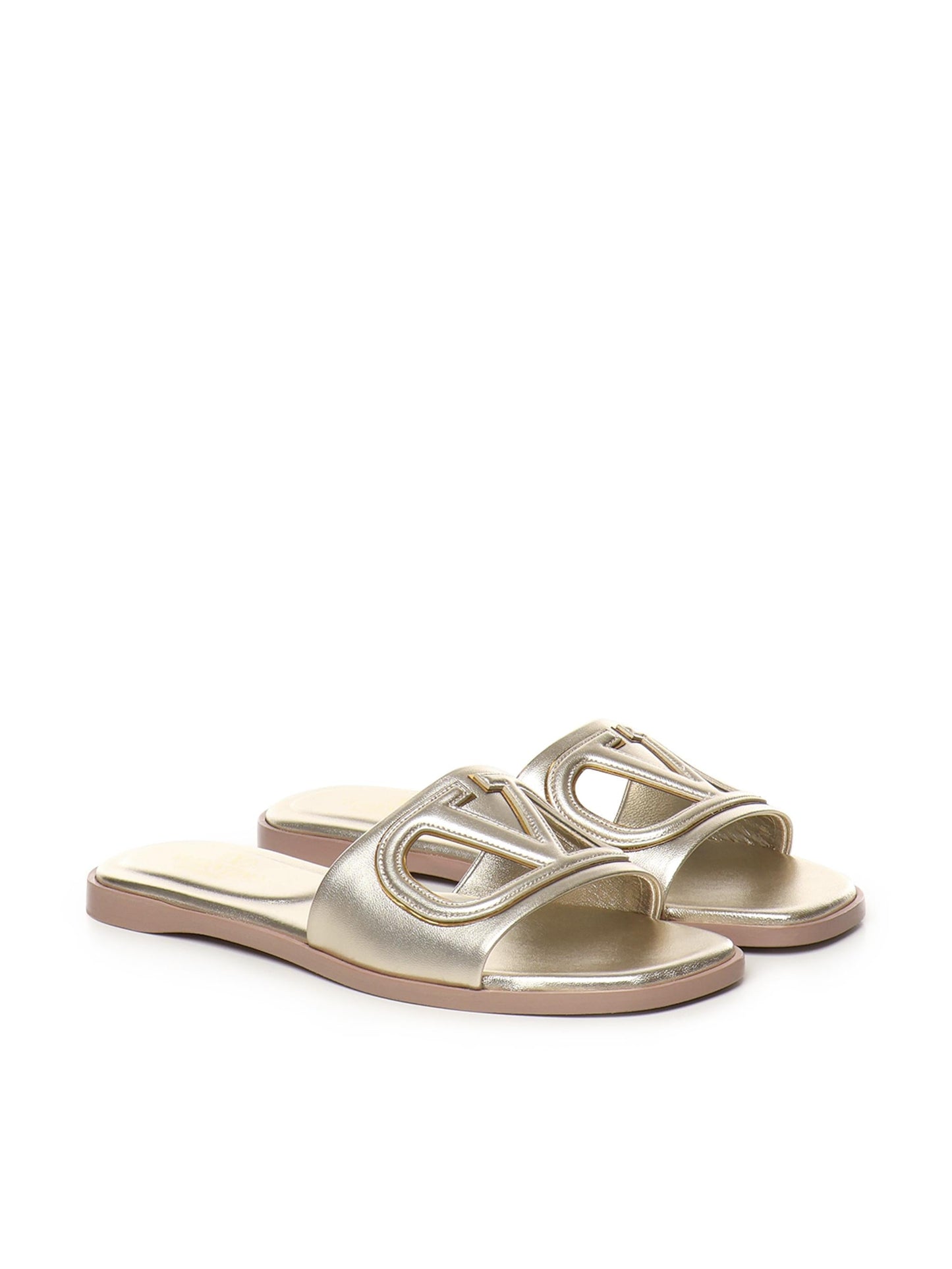 Sandalo Slide VLogo cut-out in pelle laminata