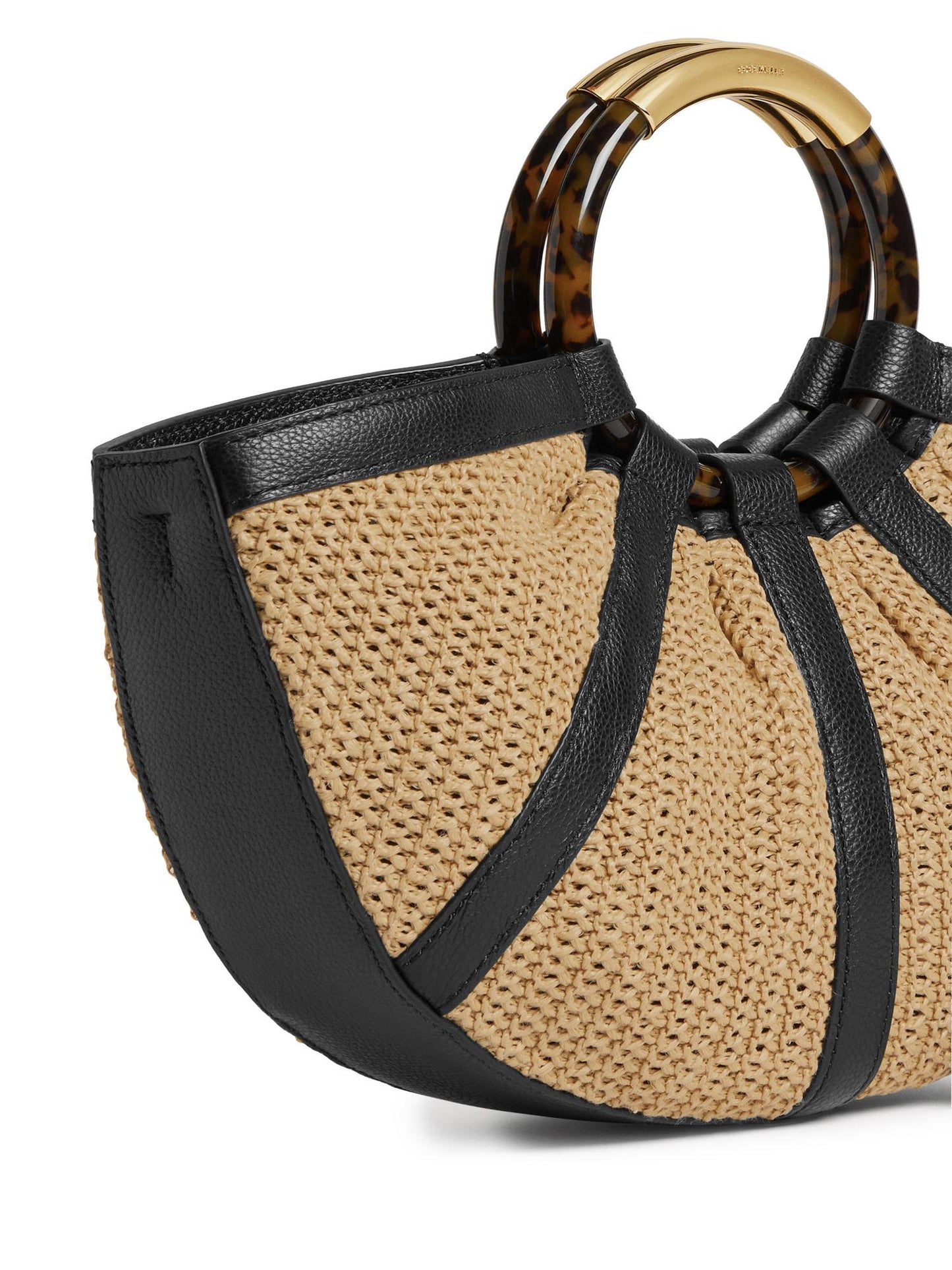 Borsa Shell medium in paglia e pelle
