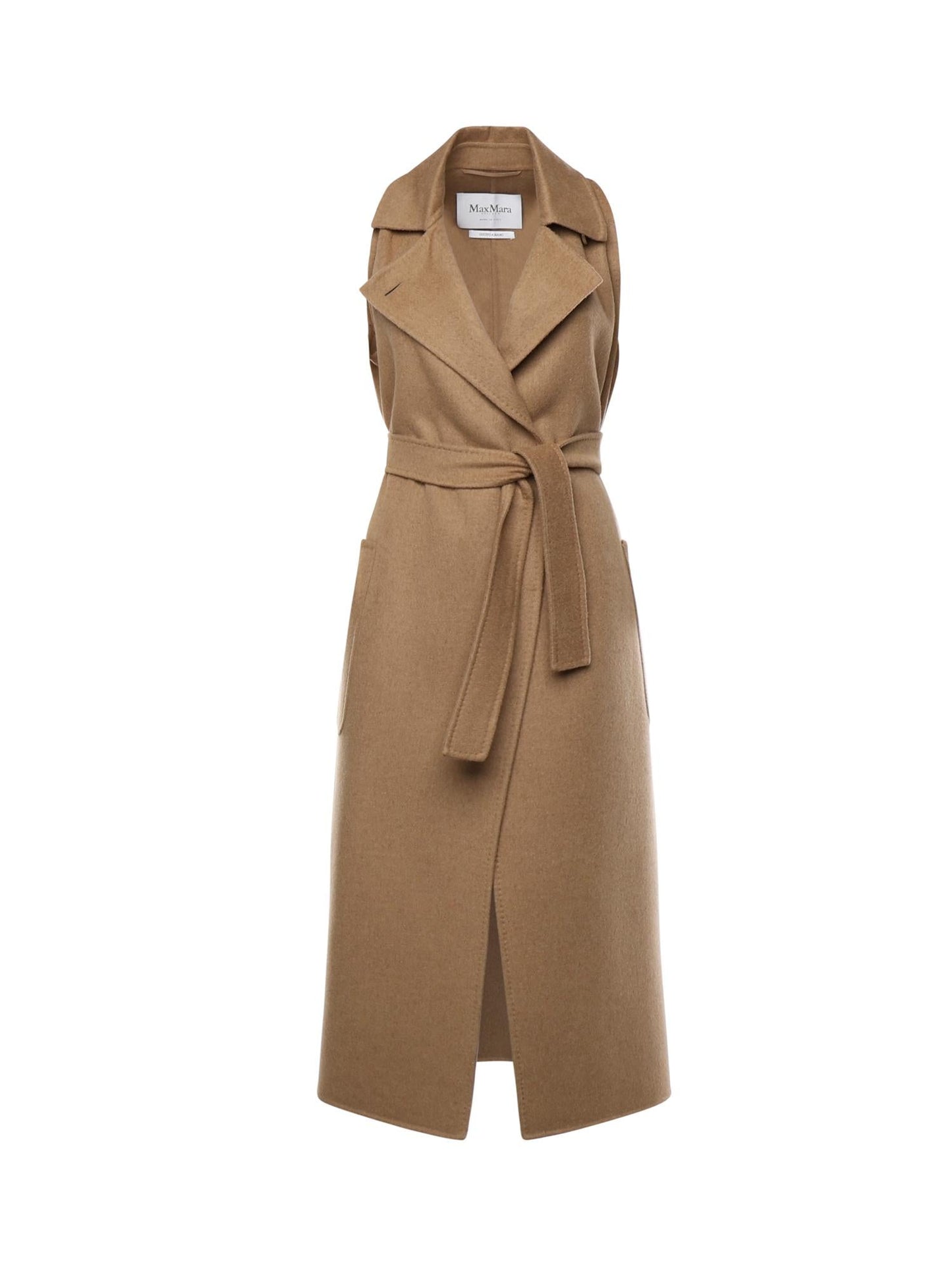 Cappotto smanicato in cammello