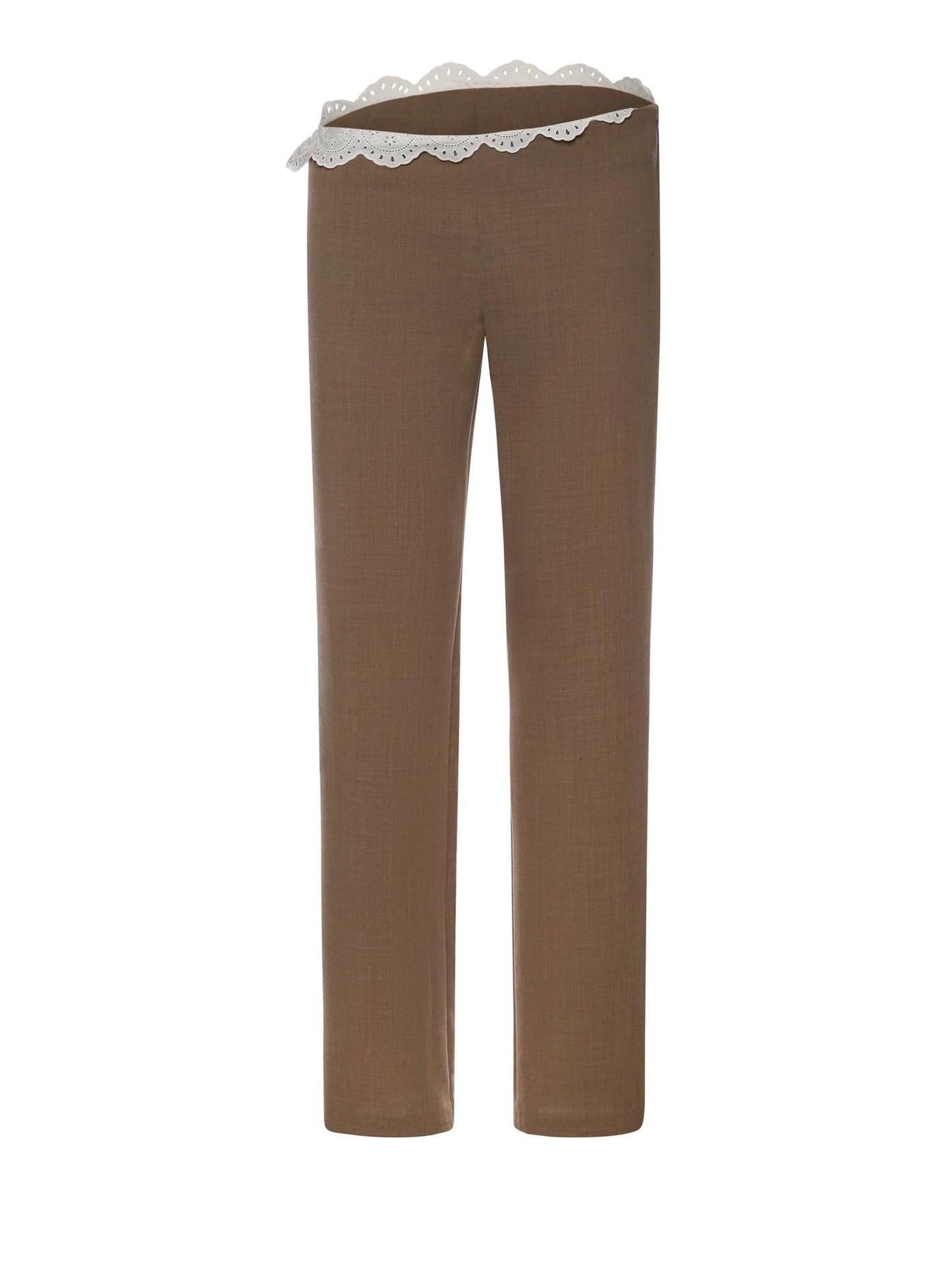 Pantaloni in lana con cinturino in pizzo