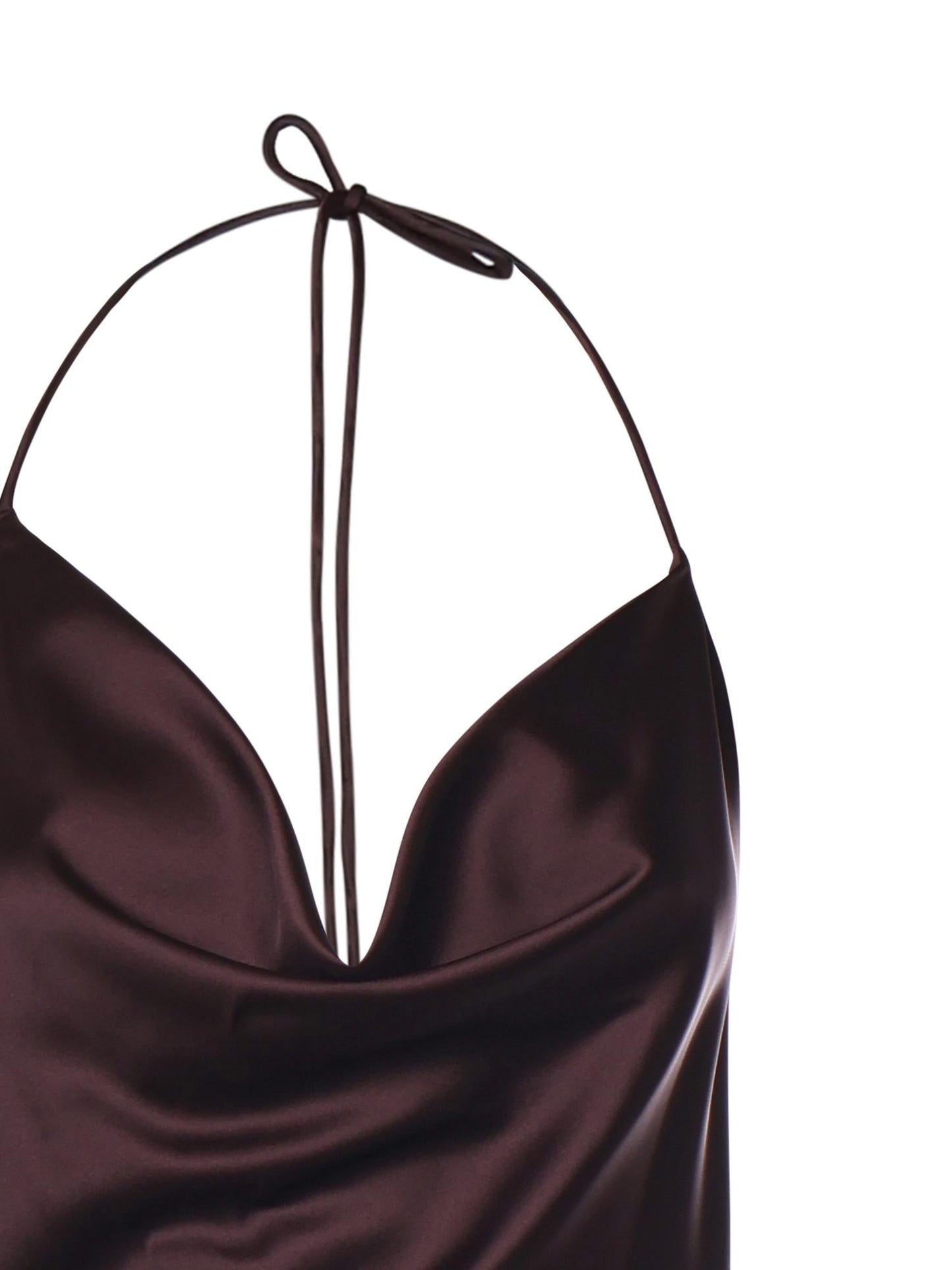 Abito asimmetrico in satin con frange