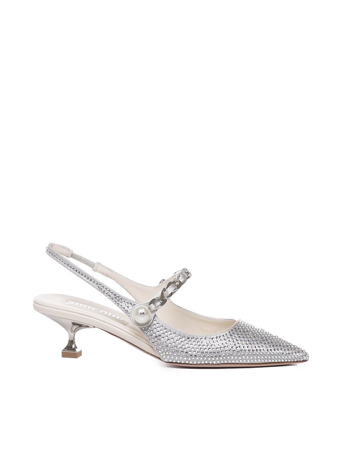 Slingback in misto seta con applicazioni