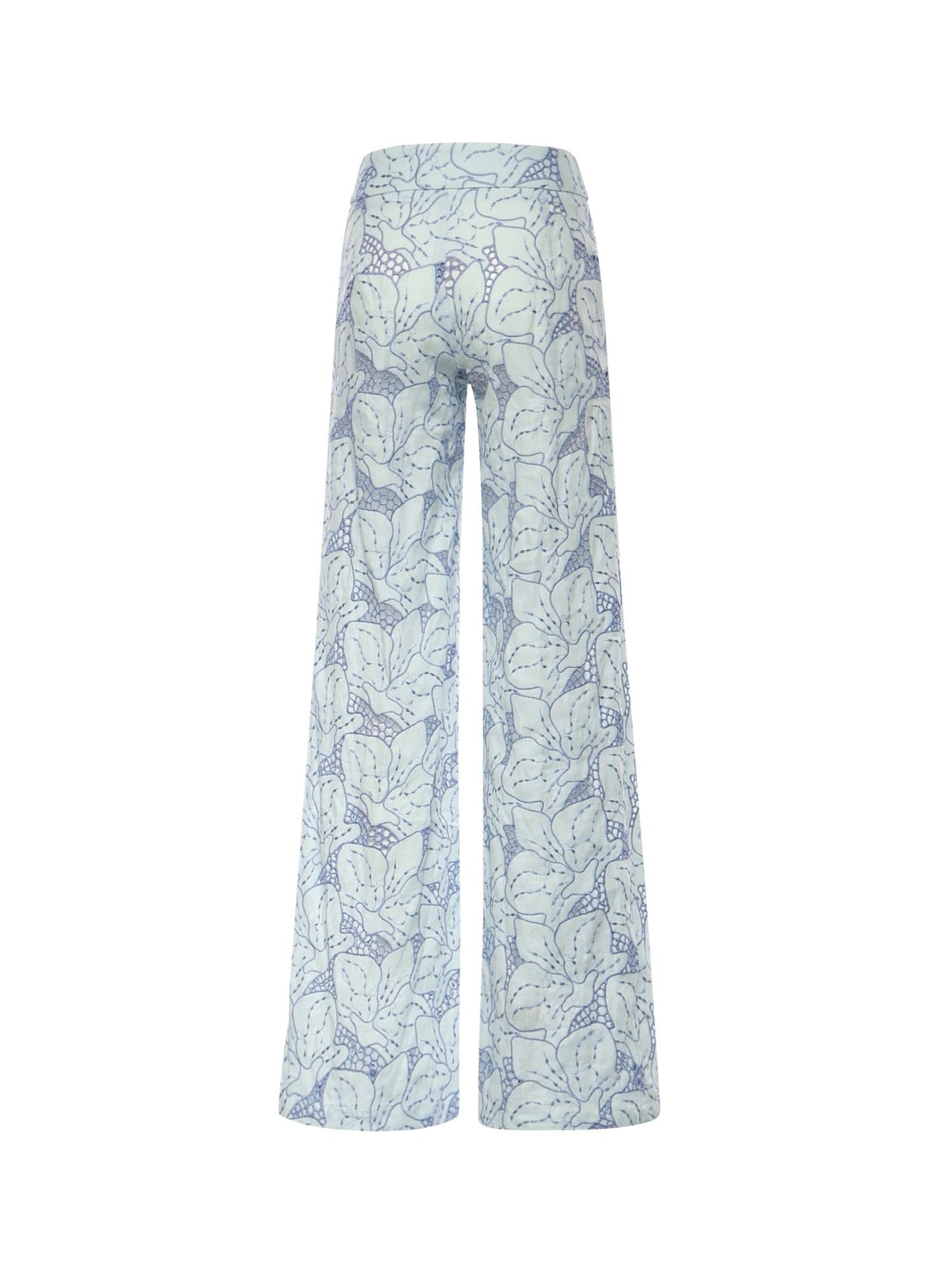 Pantaloni in lino con ricamo orchidea