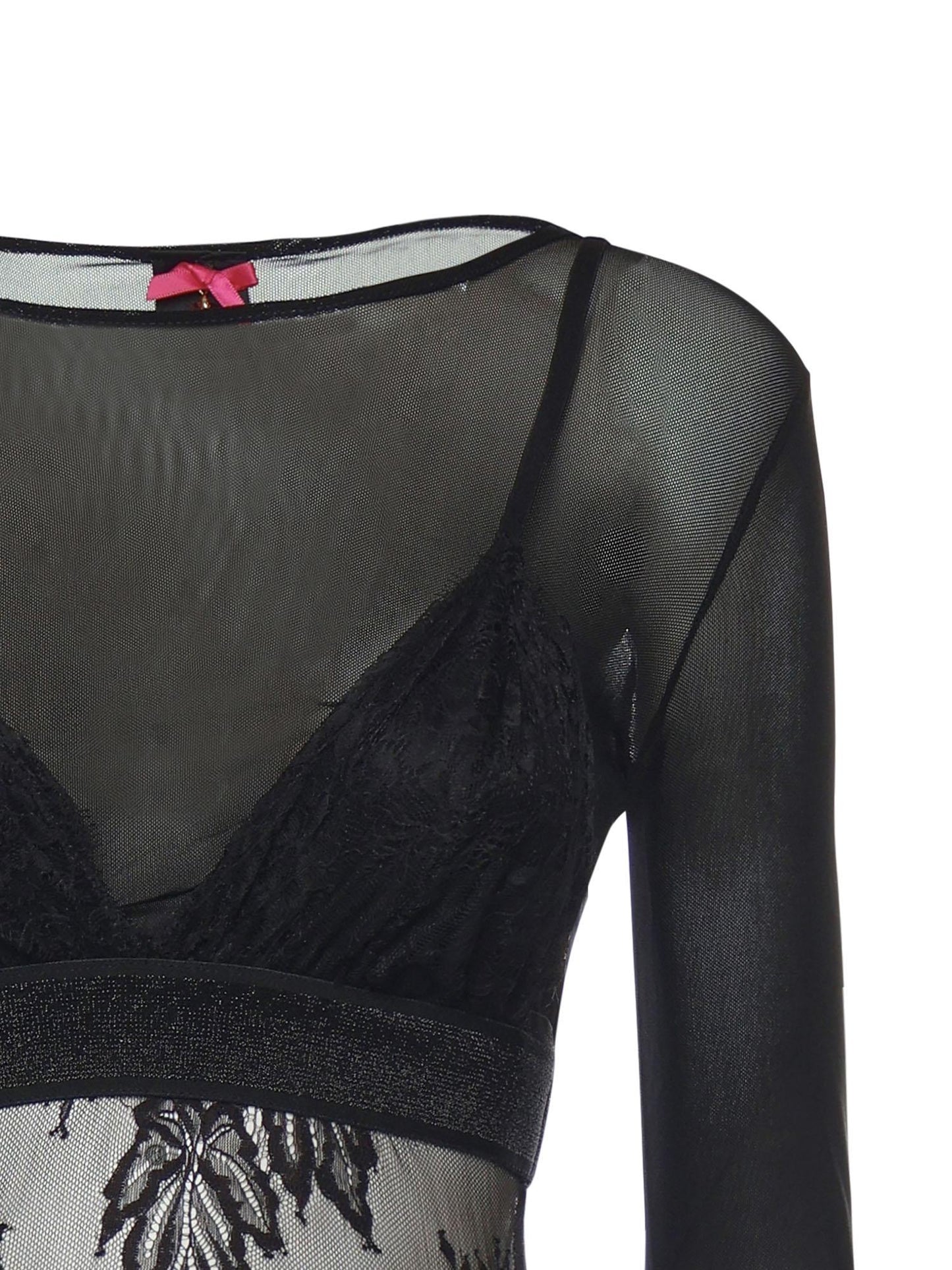 Maglia body in tulle e pizzo