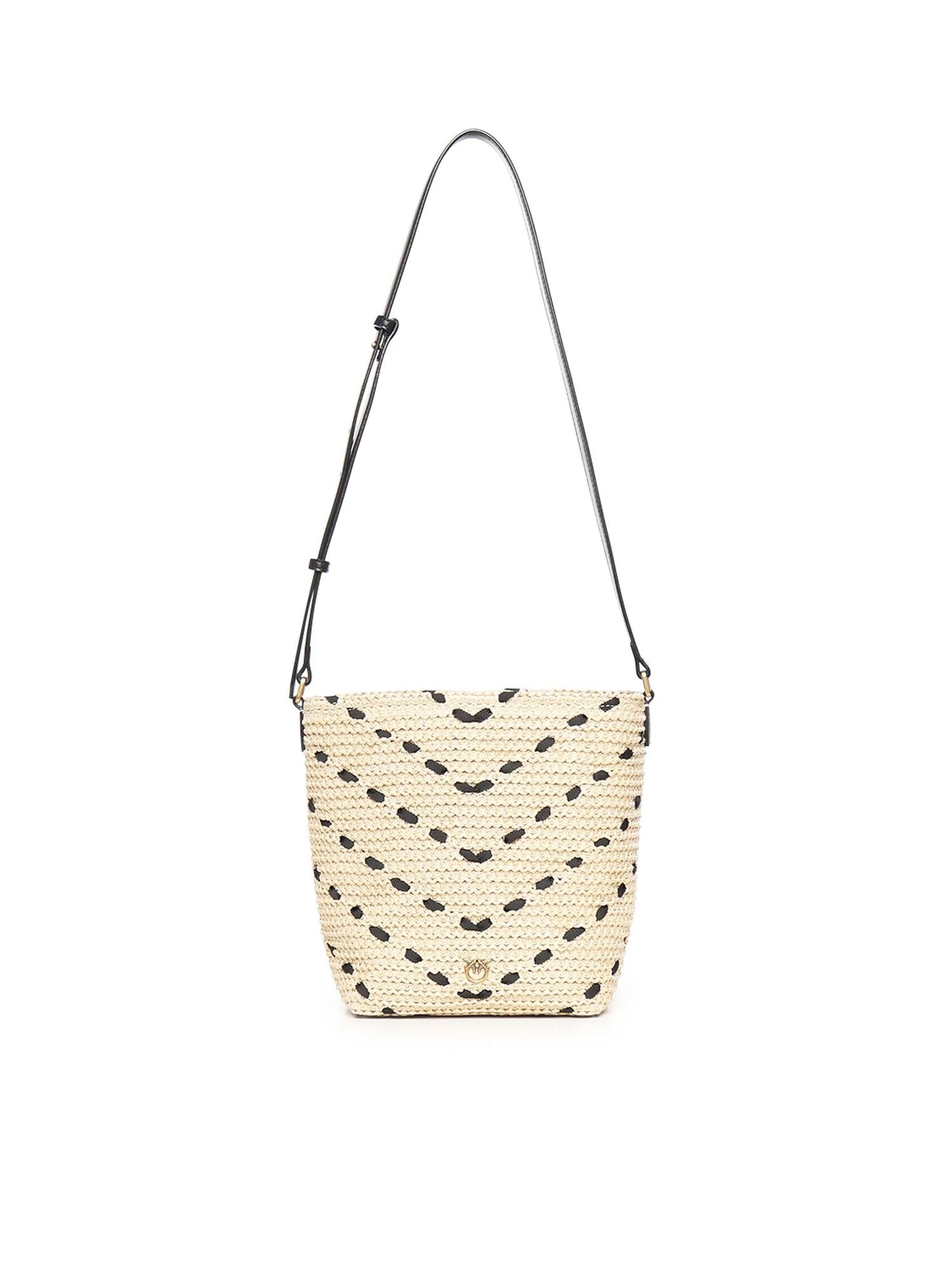 Borsa a tracolla Bucket Mini in rafia con motivo chevron