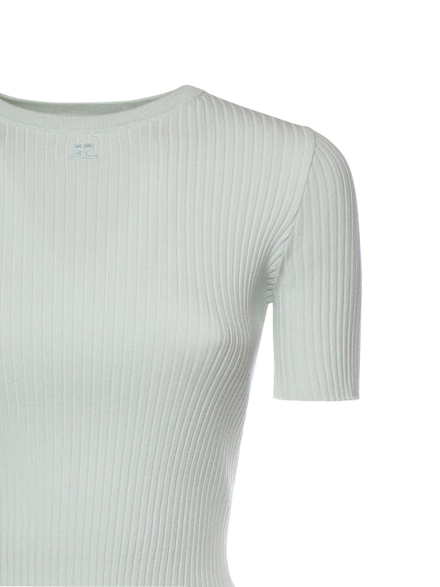 Top cropped in maglia a coste con logo