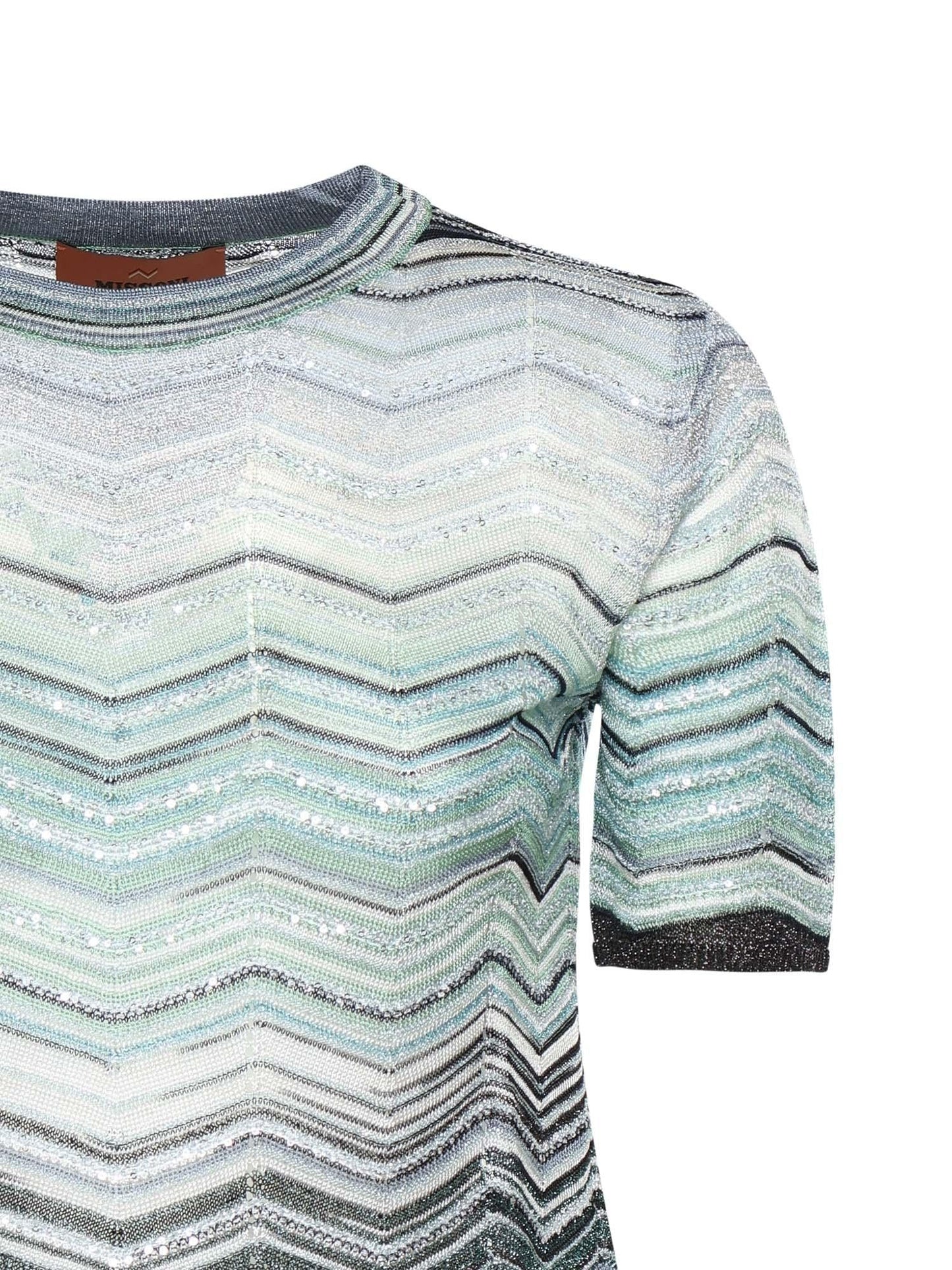 T-shirt in viscosa chevron lamé con paillettes
