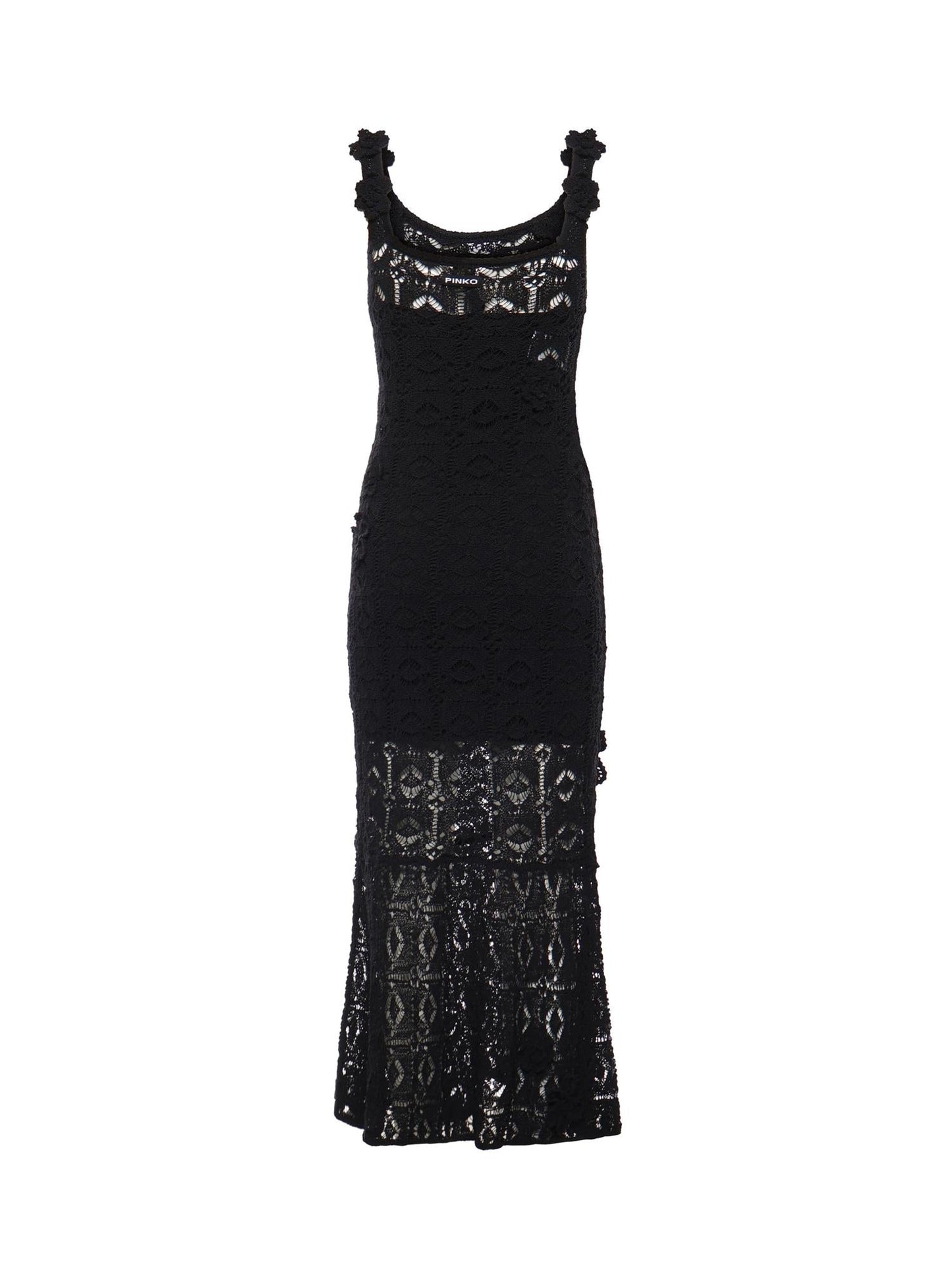 Abito midi crochet con fiori applicati