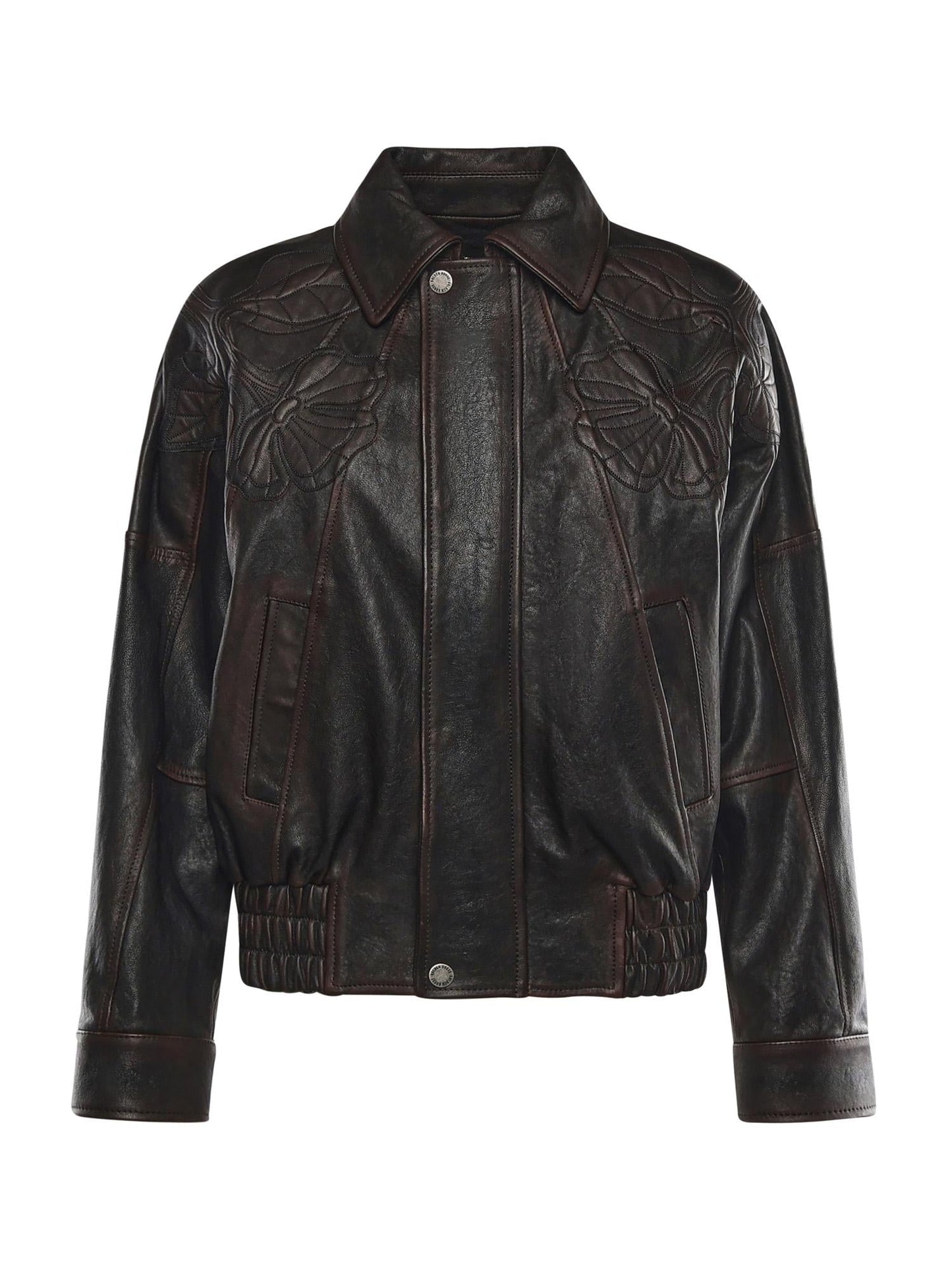 Bomber in nappa con ricamo floreale