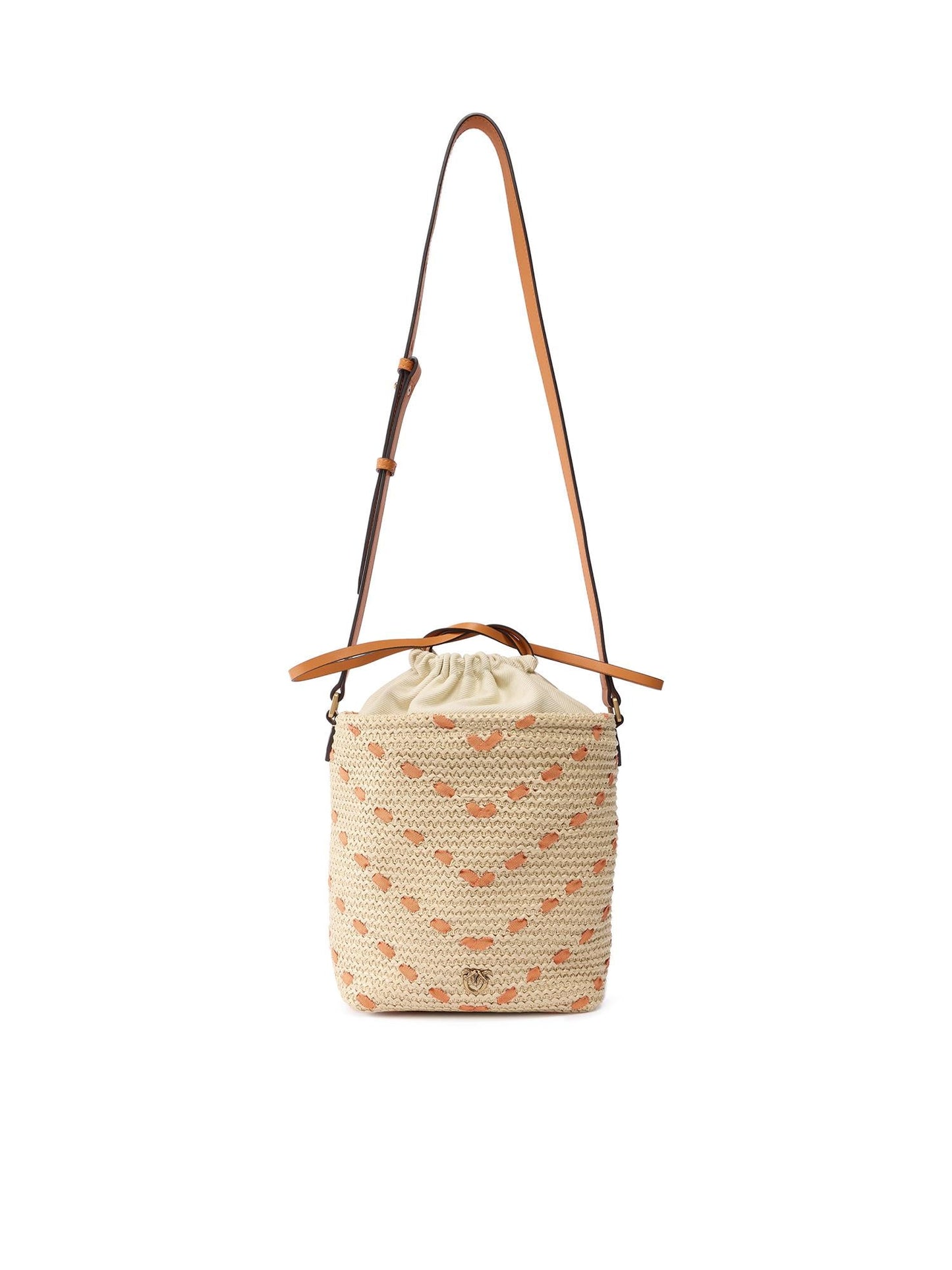 Borsa a tracolla Bucket Mini in rafia con motivo chevron