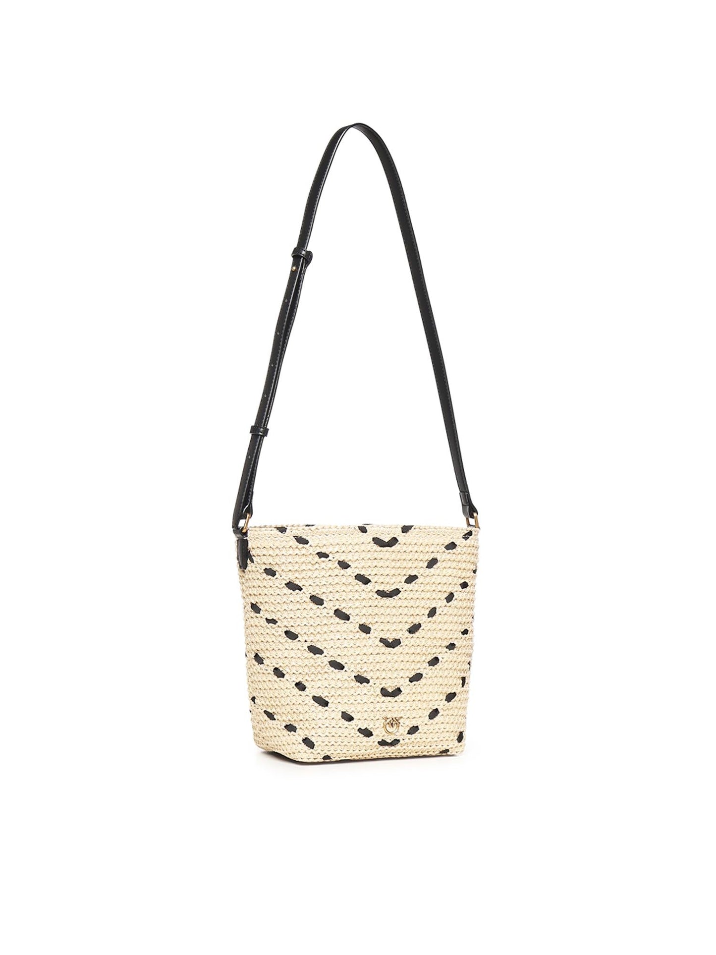 Borsa a tracolla Bucket Mini in rafia con motivo chevron