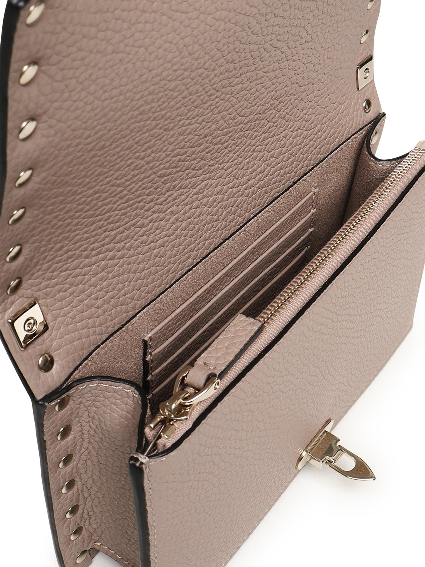 Mini bag con catena Rockstud in vitello granato