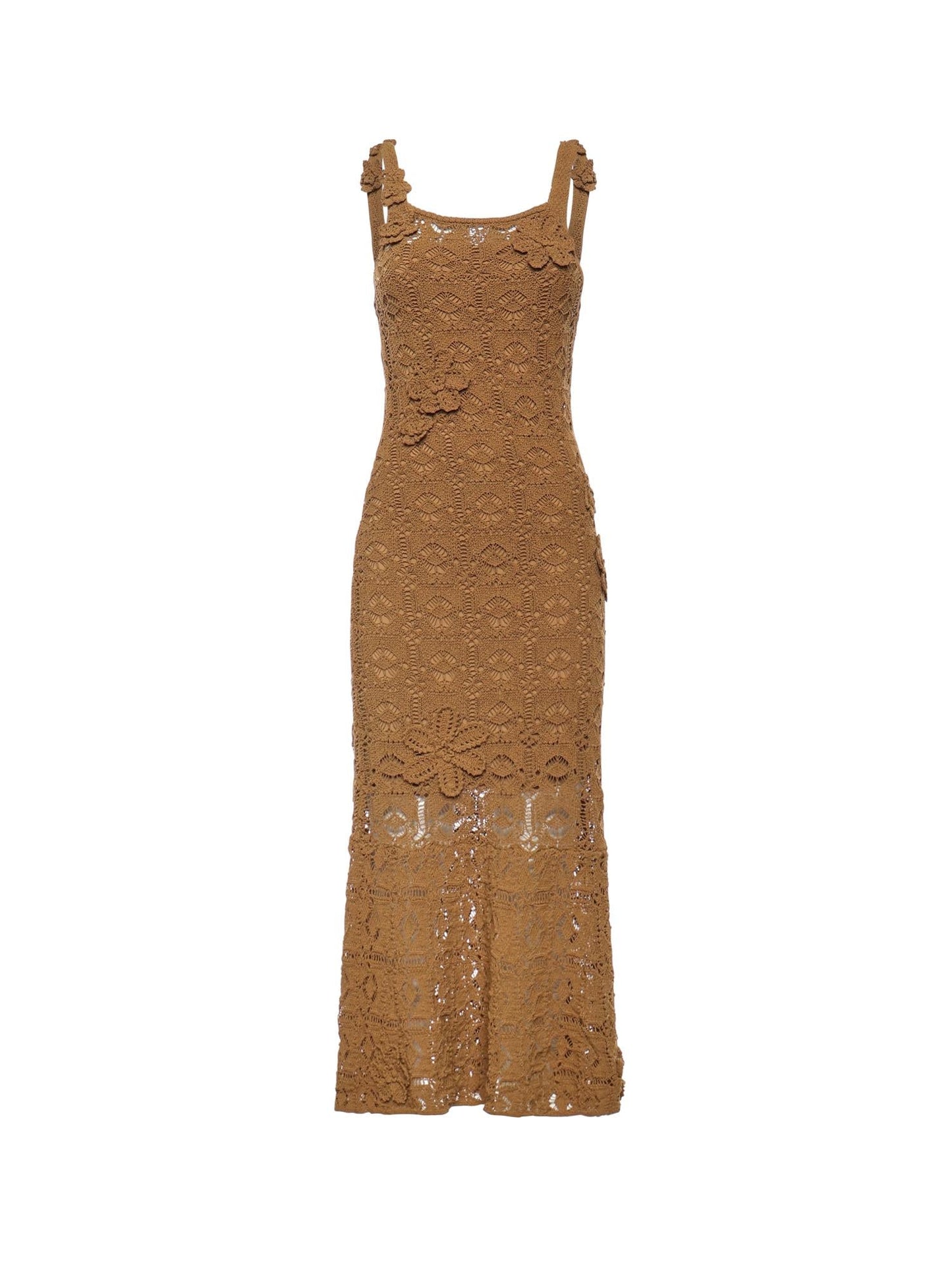 Abito midi crochet con fiori applicati