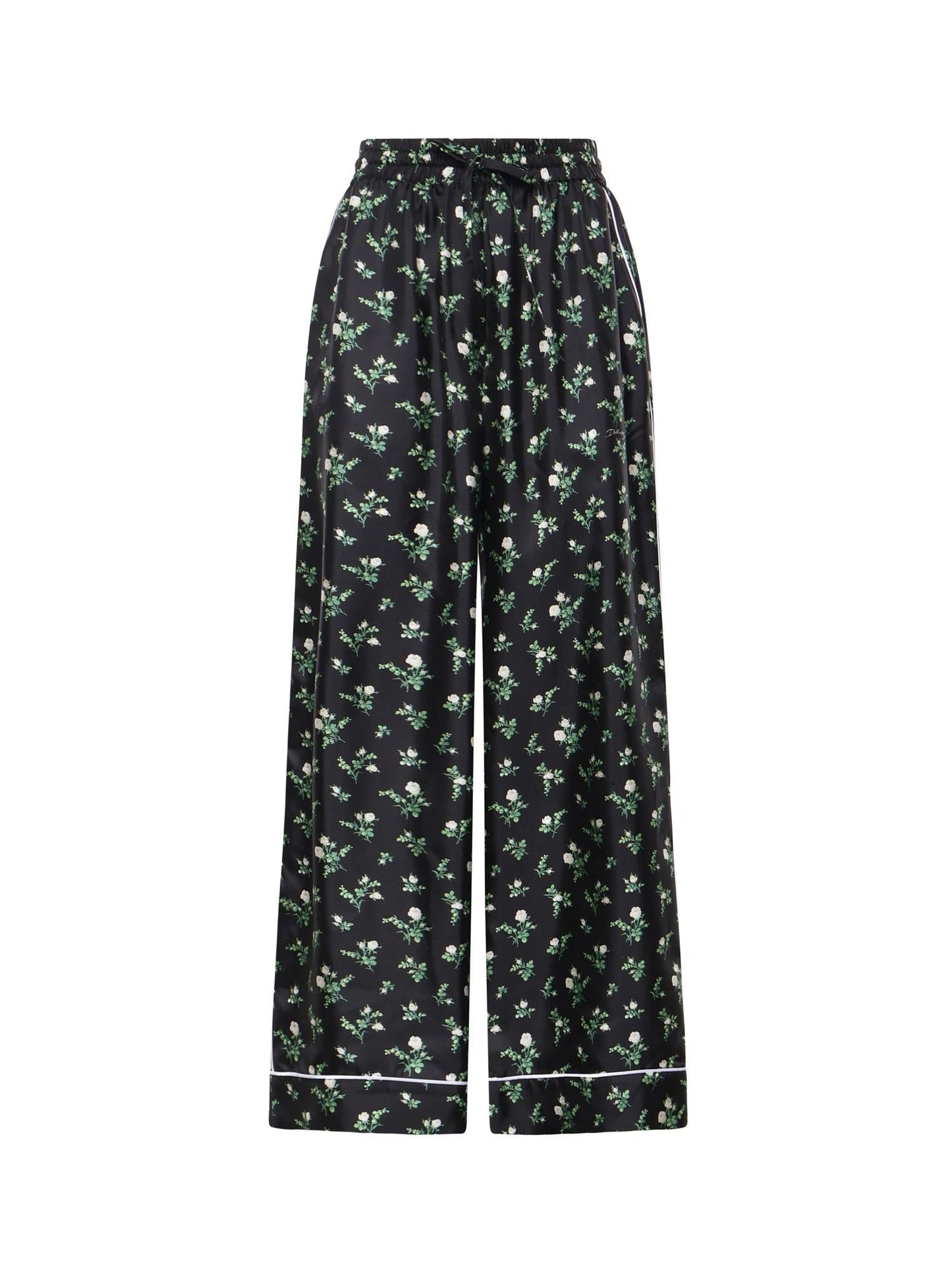 Pantaloni in twill stampa Roselline e mughetti