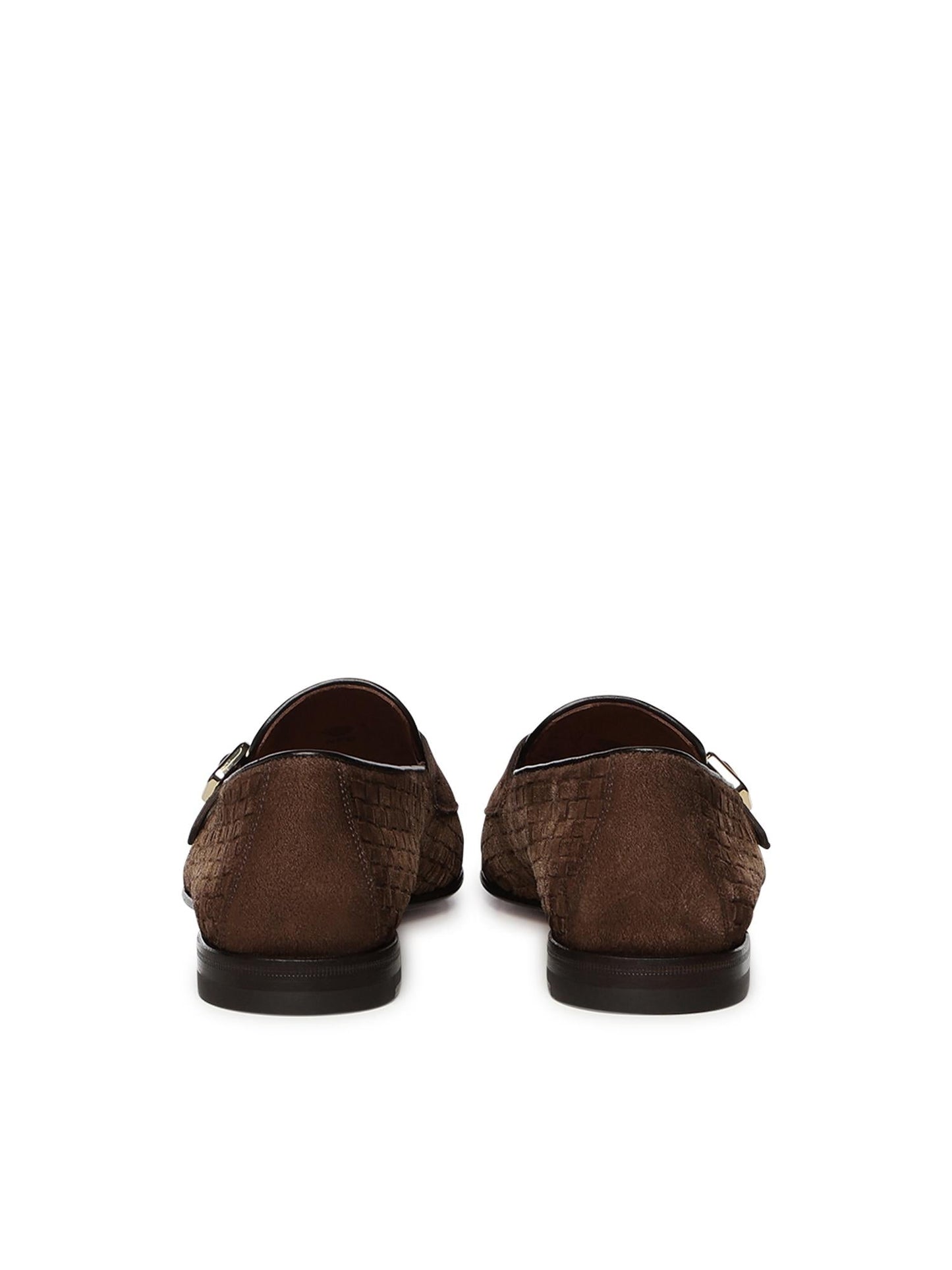 Mocassino con doppia fibbia in suede intrecciato