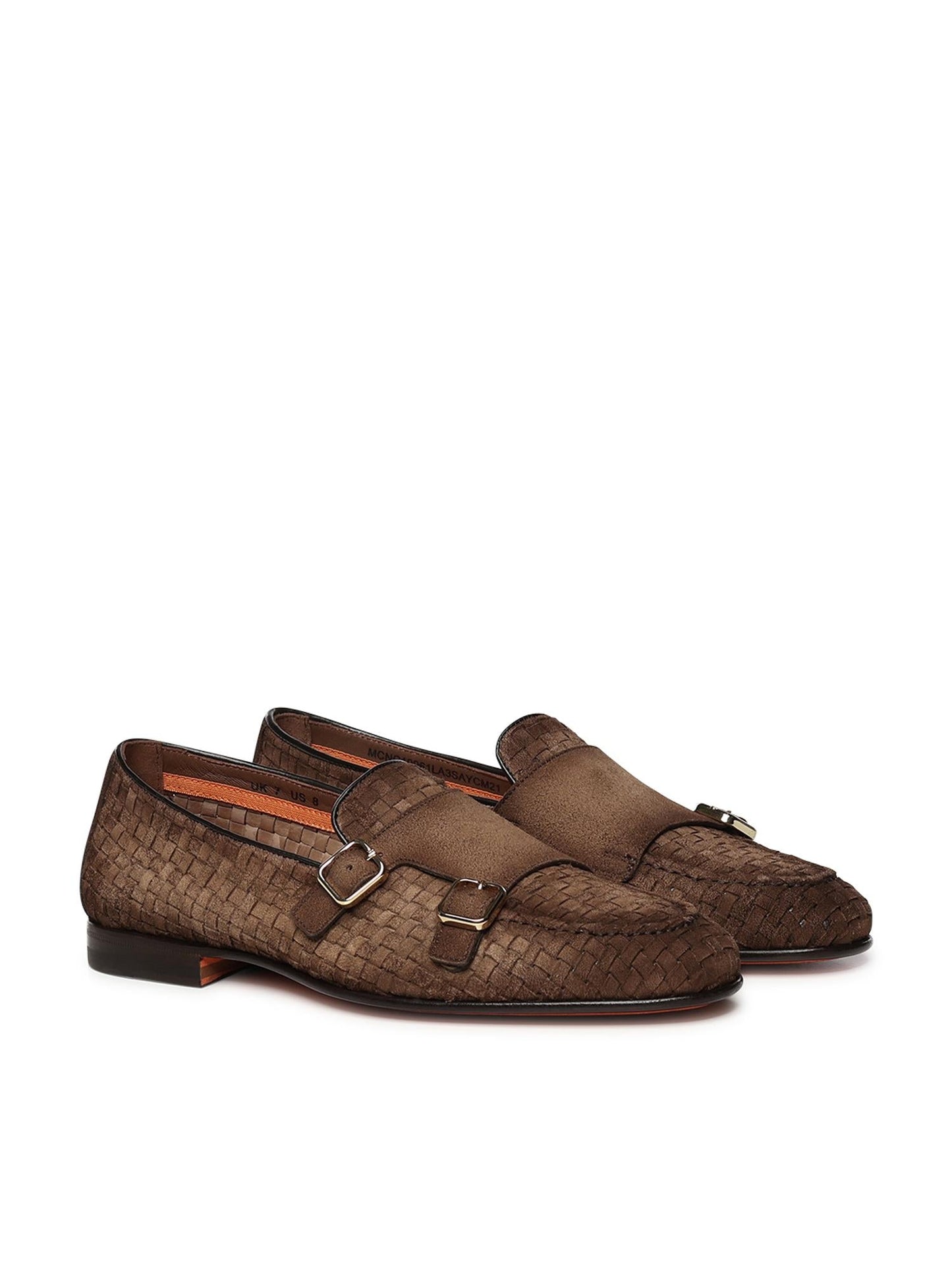 Mocassino con doppia fibbia in suede intrecciato