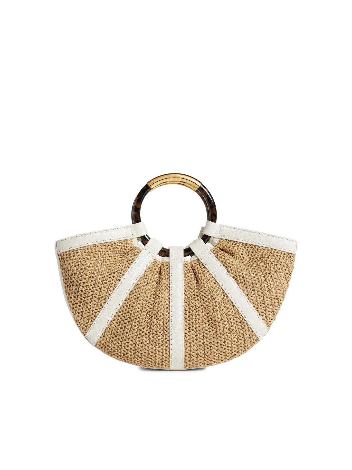 Borsa Shell medium in paglia e pelle