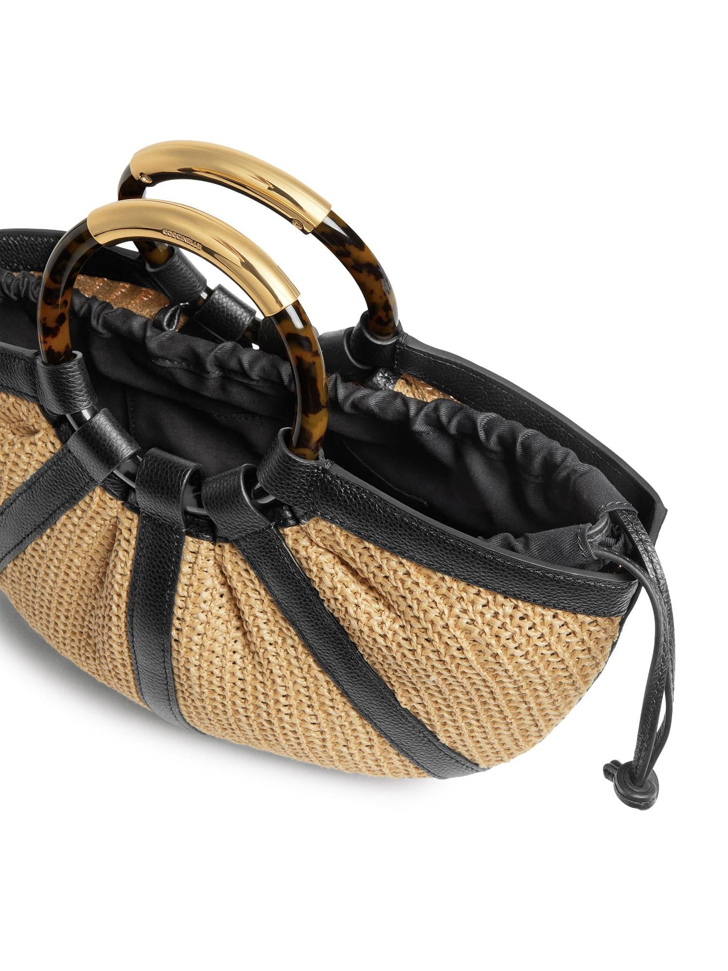 Borsa Shell medium in paglia e pelle
