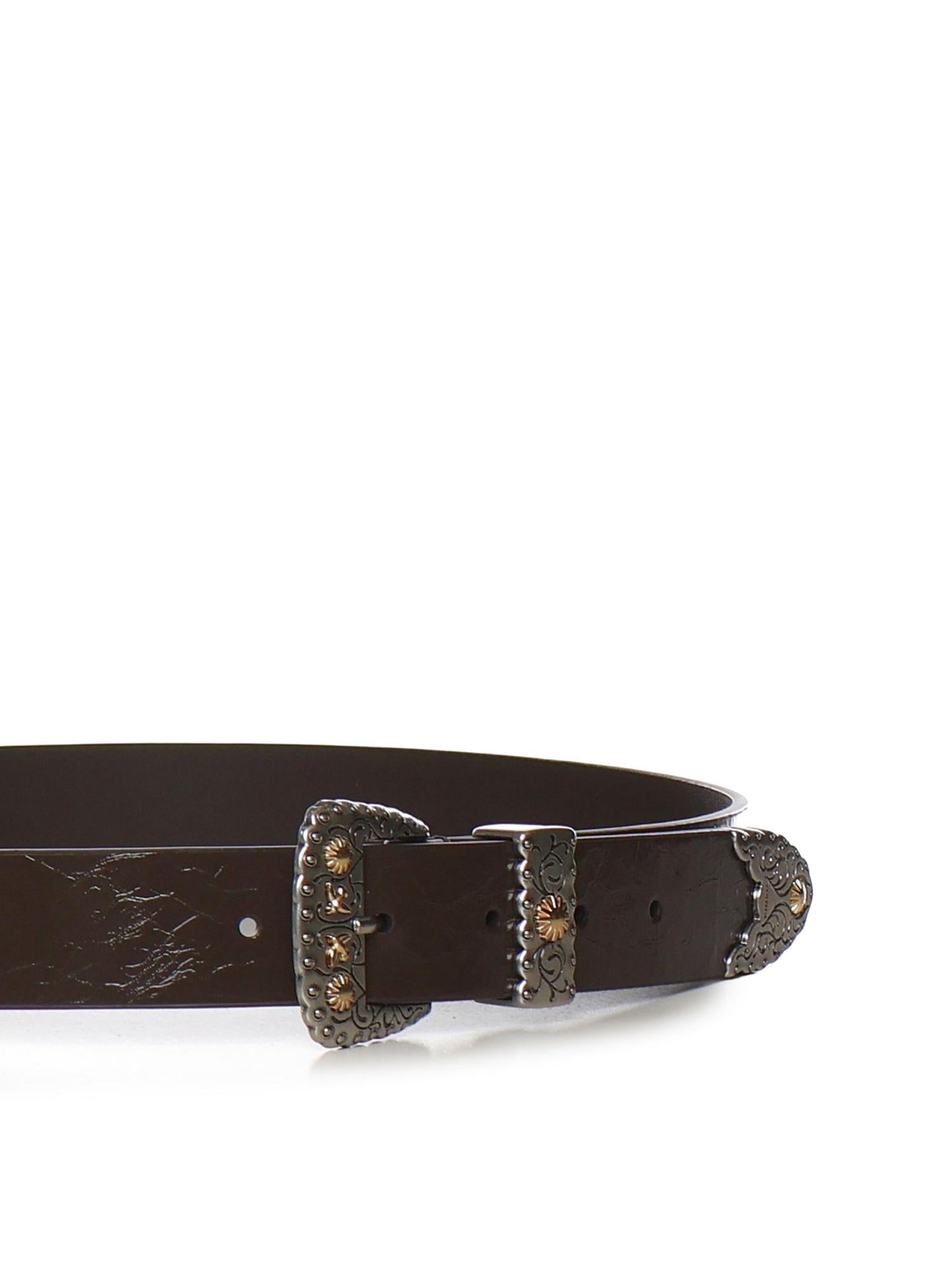 Cintura in pelle shiny con finiture metalliche