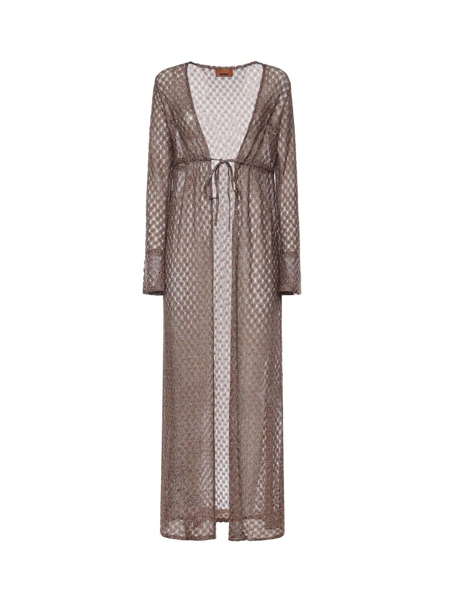 Cardigan lungo in viscosa lamé motivo ragnatela