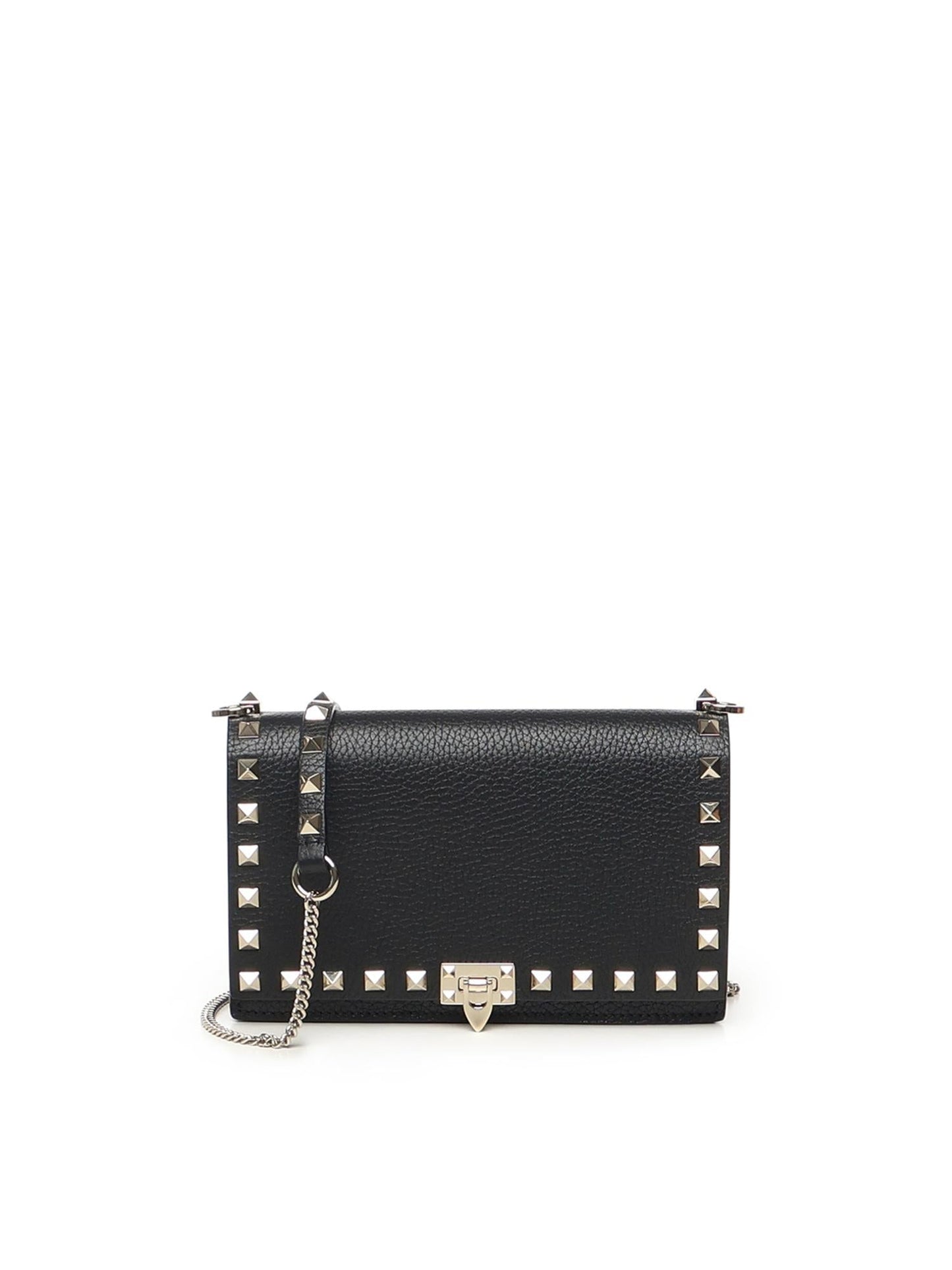 Mini bag con catena Rockstud in vitello granato