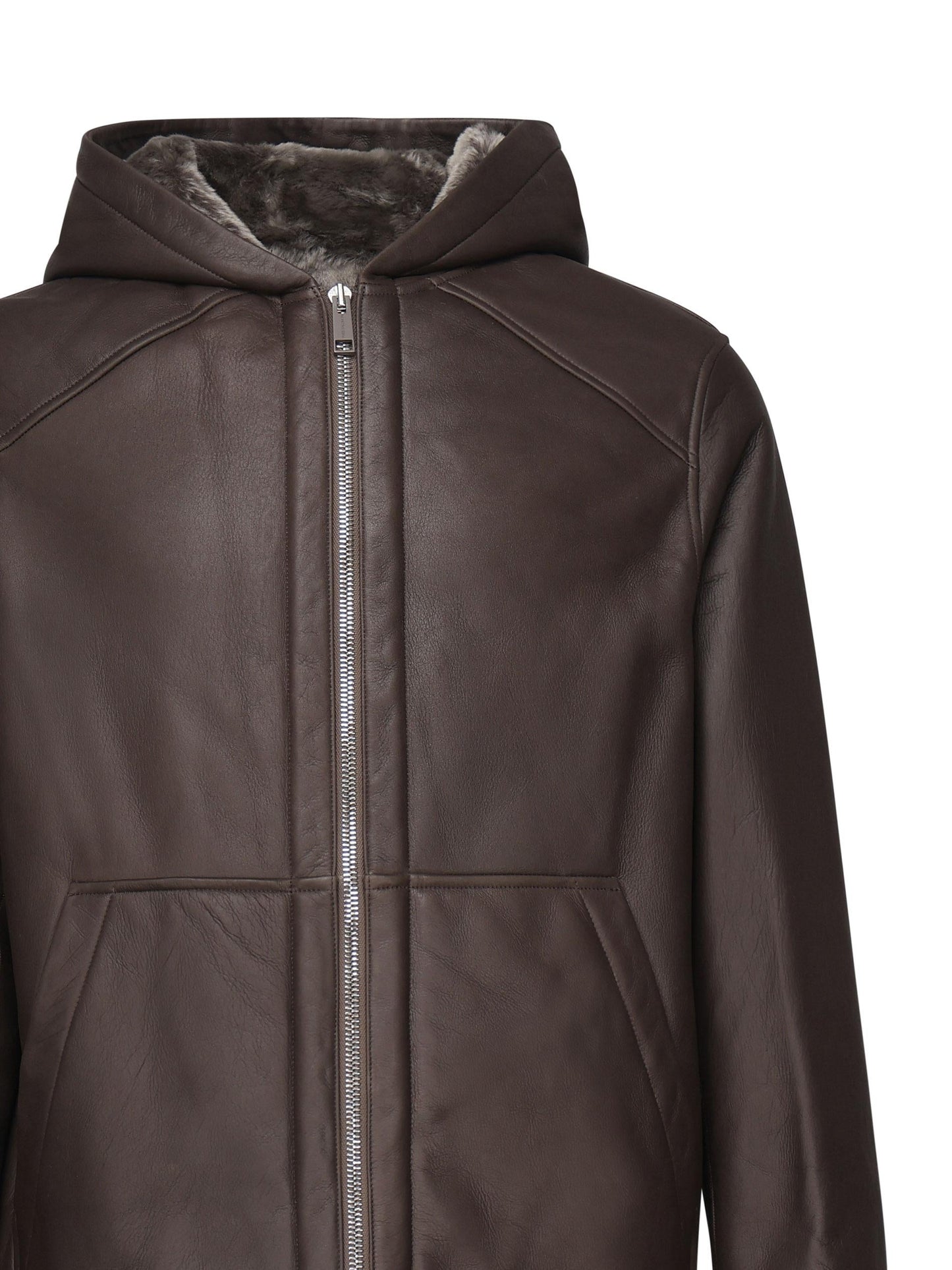 Giacca in pelle con cappuccio