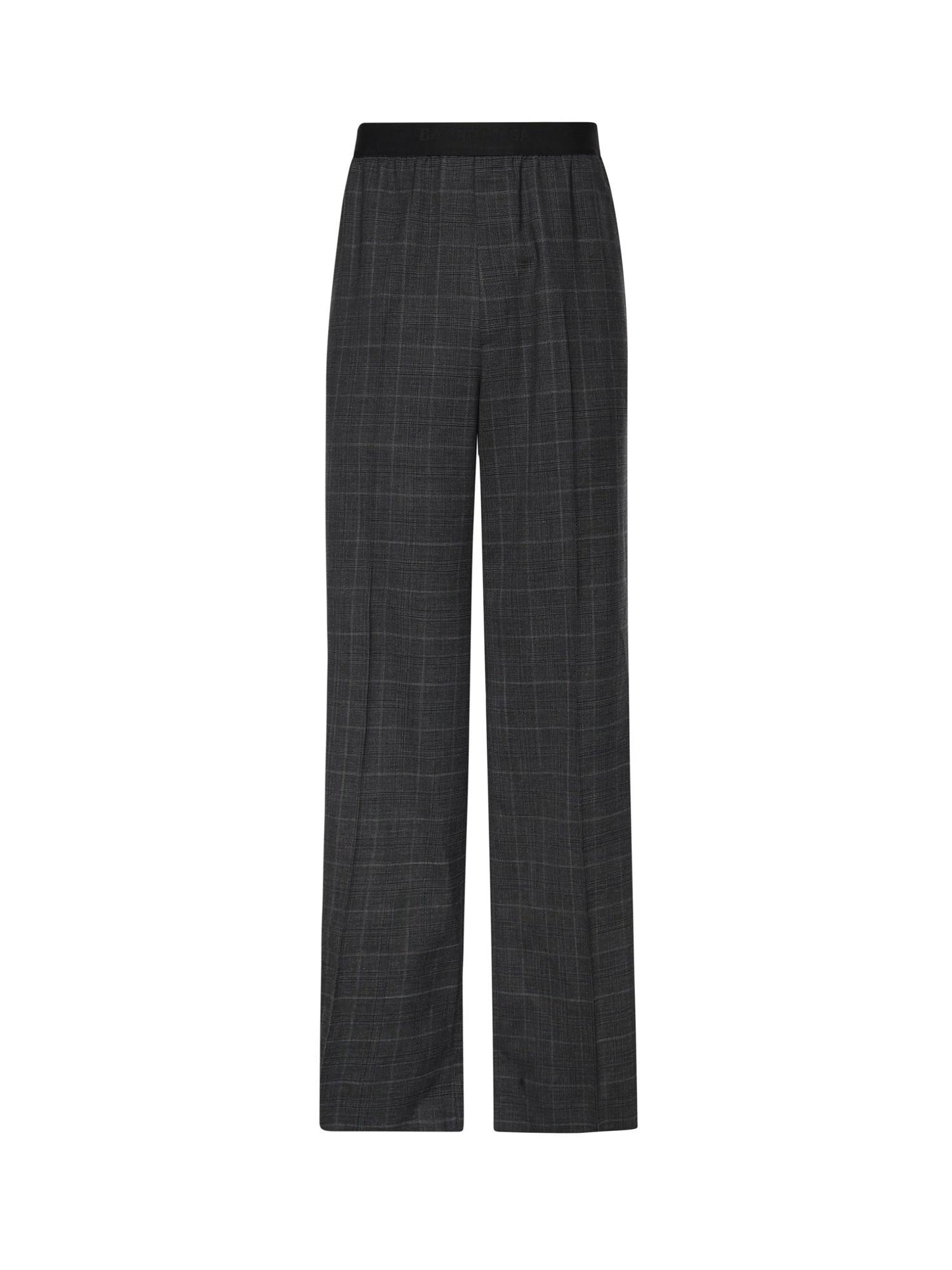 Pantaloni check in lana con logo