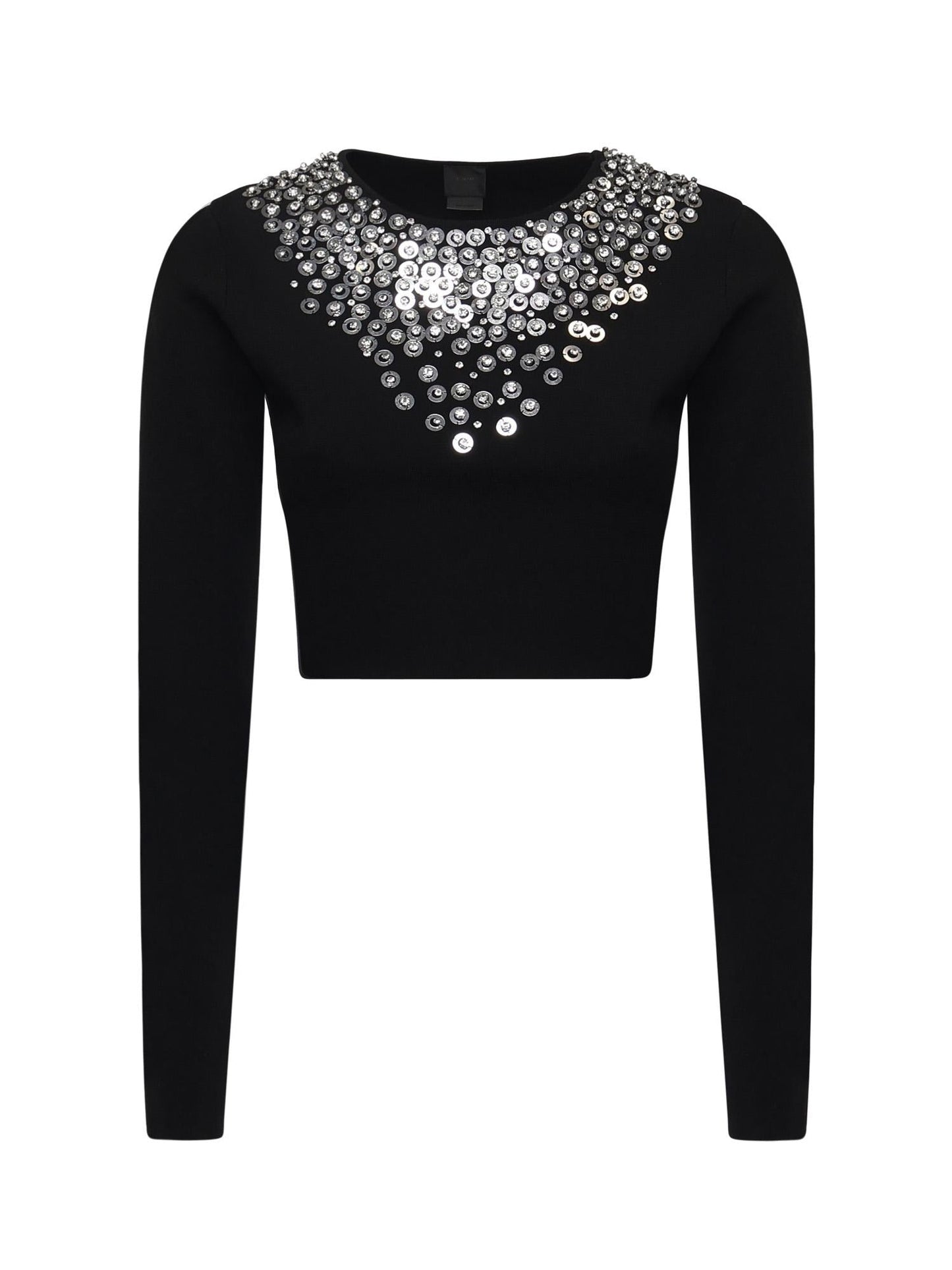 Maglia cropped con paillettes e cristalli