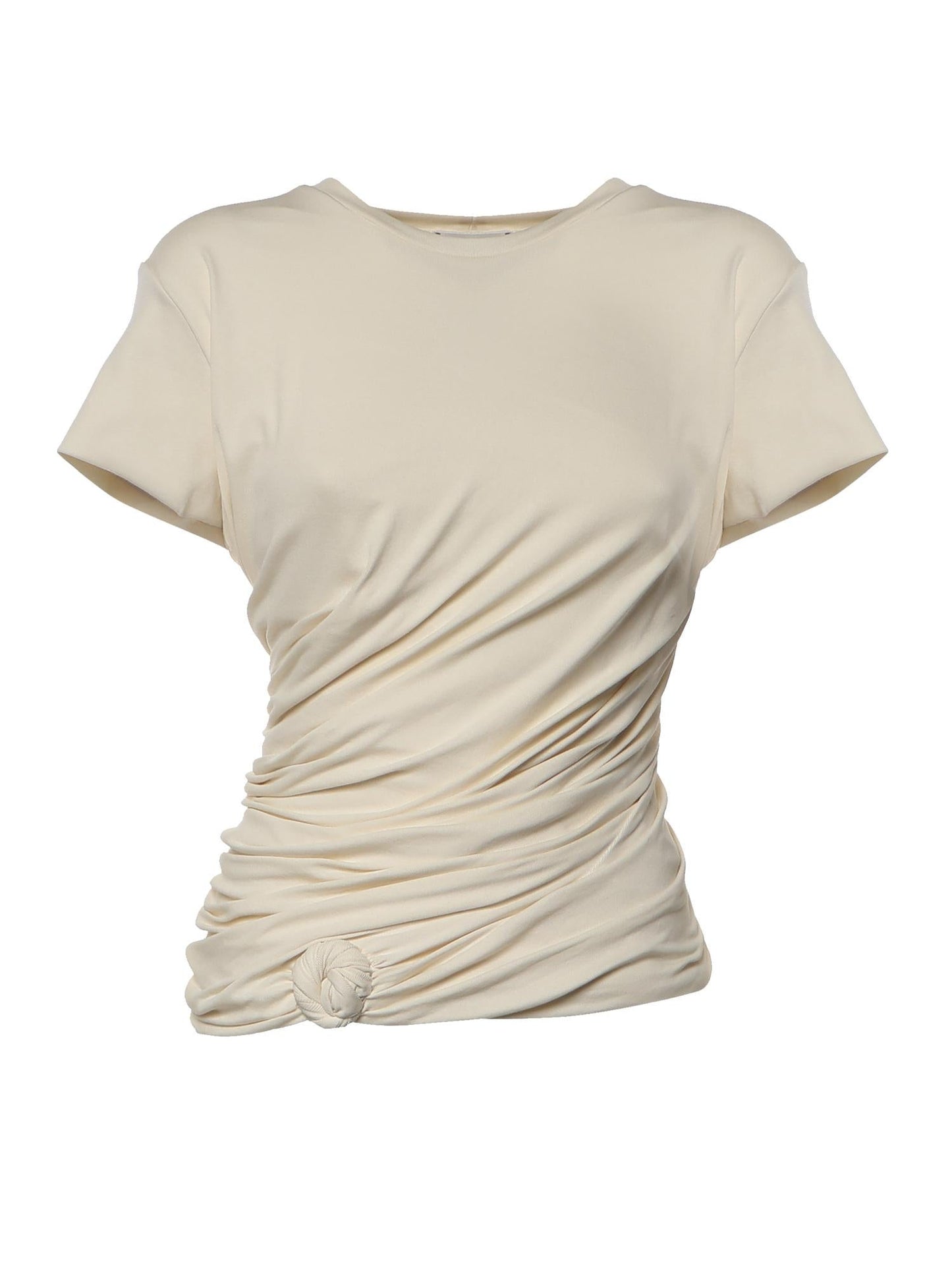 T-shirt con nodo laterale e drappeggio