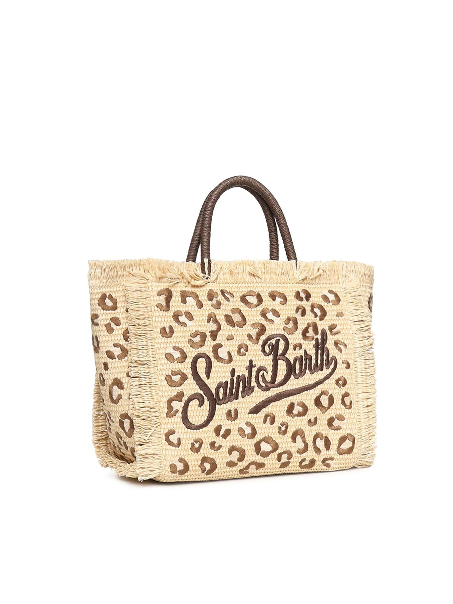 Borsa Colette in tessuto effetto paglia con ricamo leopardato