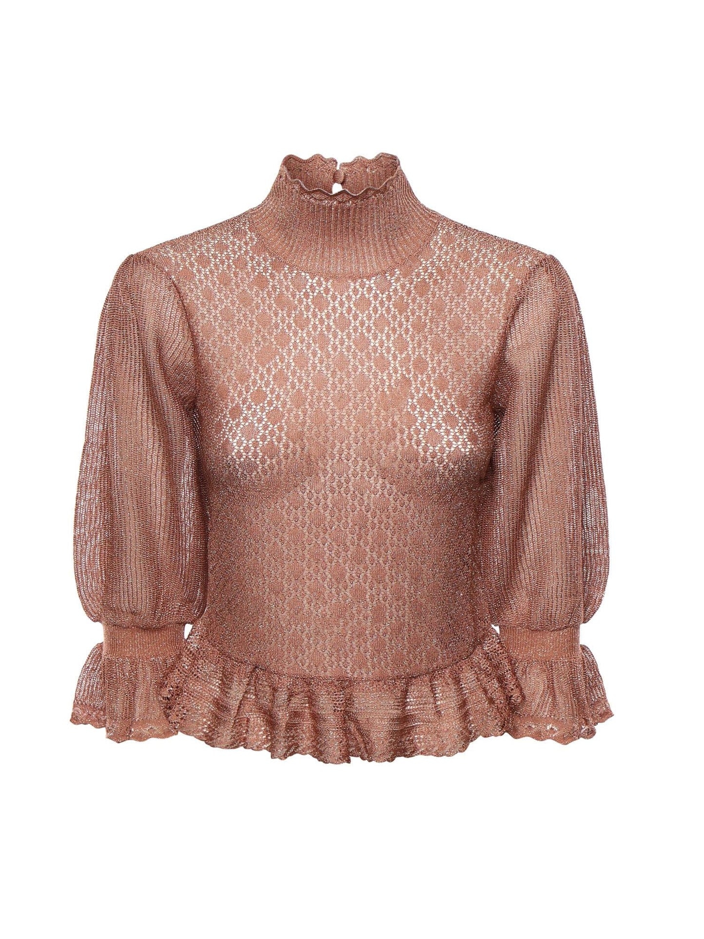 Pullover con volant in maglia di lurex