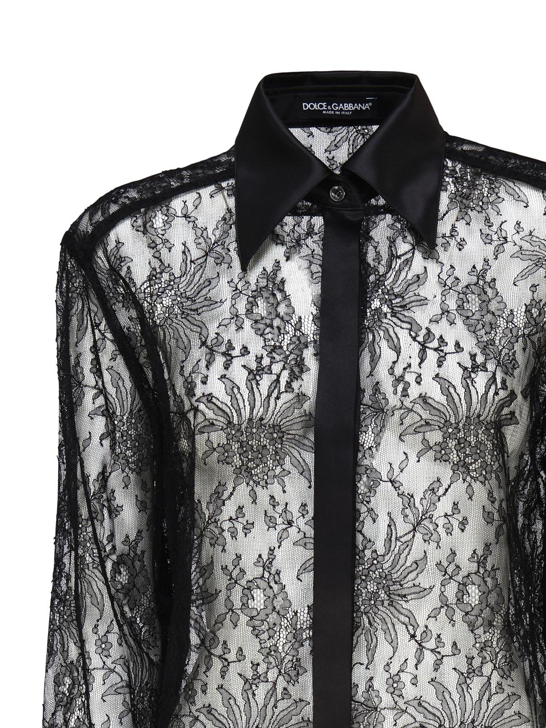 Camicia in pizzo Chantilly con dettagli in raso
