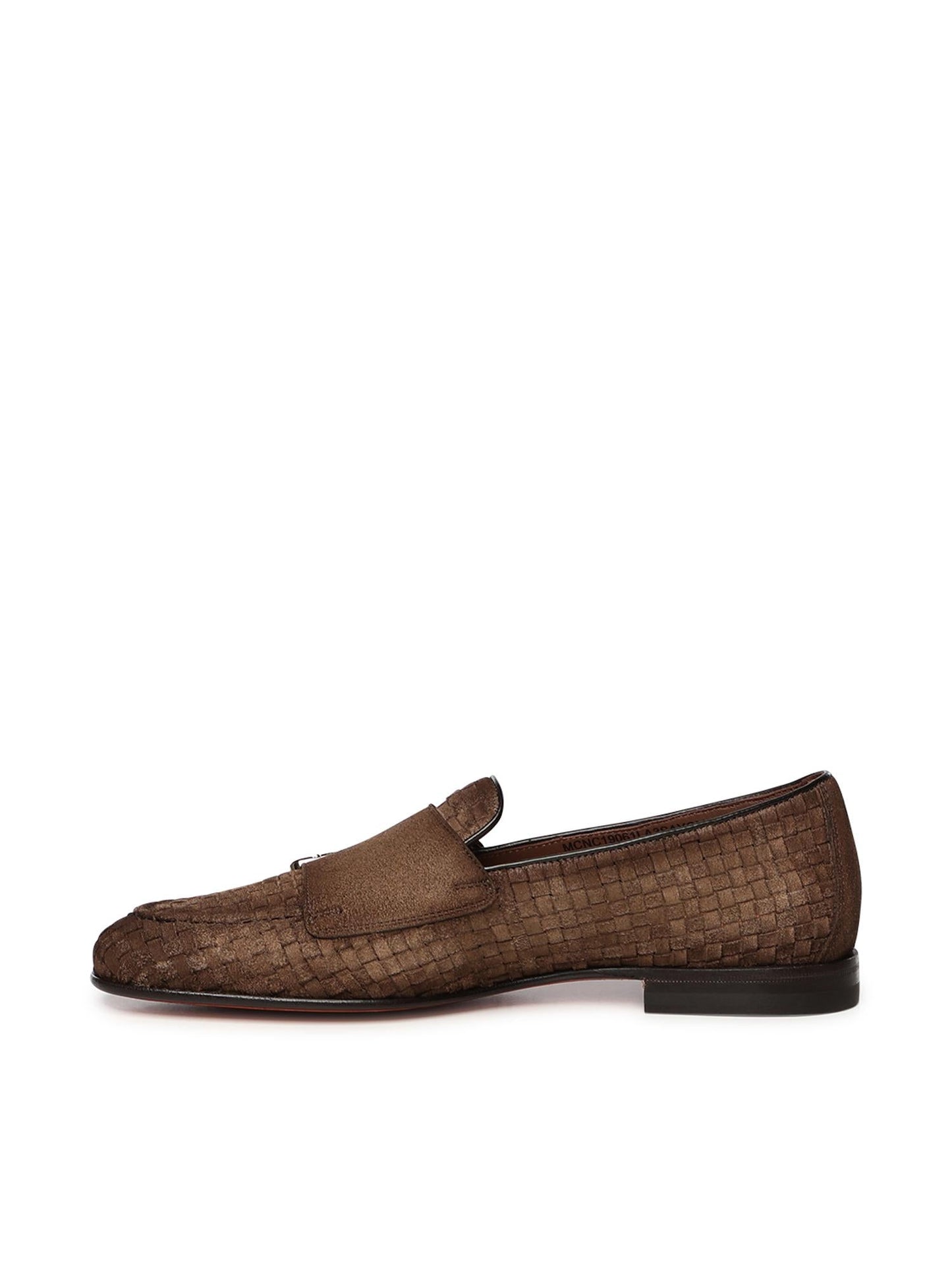 Mocassino con doppia fibbia in suede intrecciato